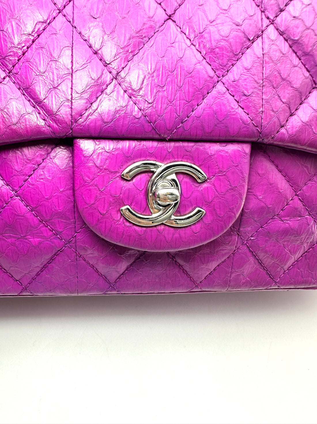 Chanel Classic Flap Purple Python Leather Top Handle Shoulder Bag(20***31) CC2554