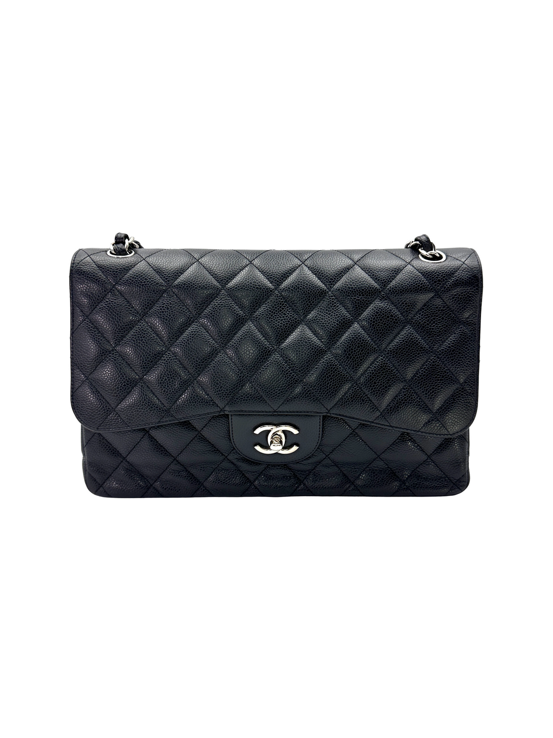 Chanel Classic Flap Black Quilted Leather Jumbo Shoulder Bag With Silver Buckle(19***29) CC2539
