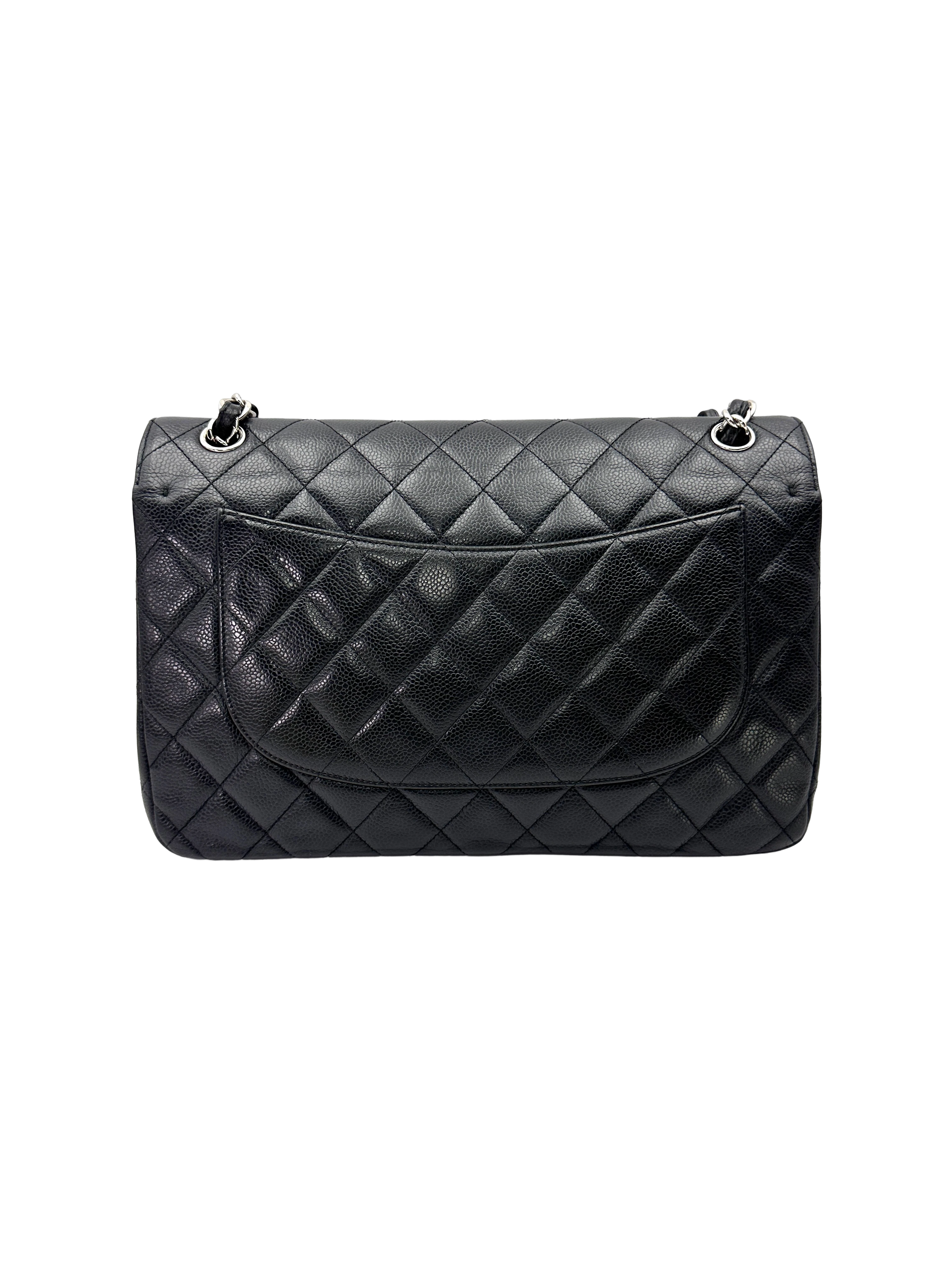 Chanel Classic Flap Black Quilted Leather Jumbo Shoulder Bag With Silver Buckle(19***29) CC2539