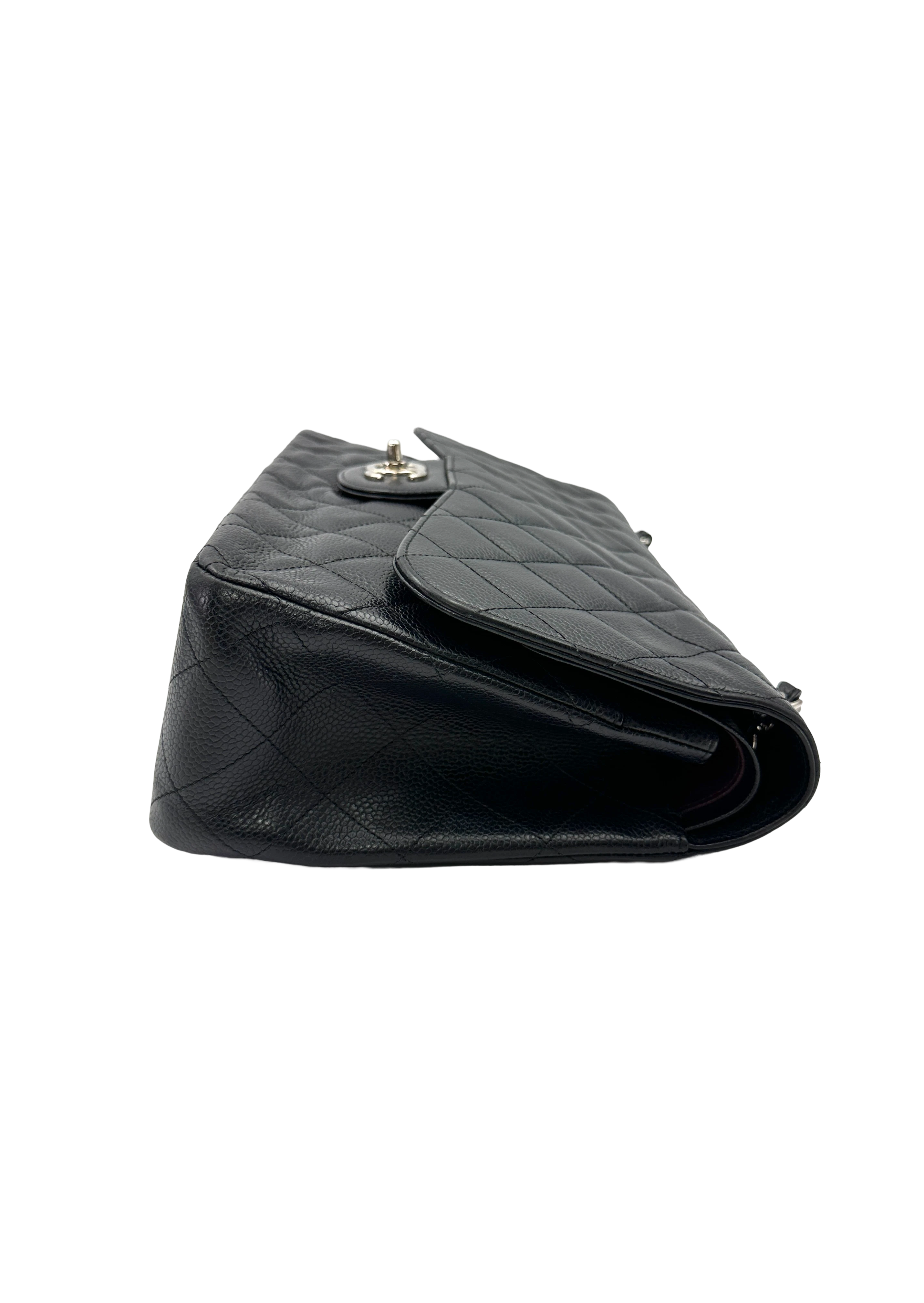 Chanel Classic Flap Black Quilted Leather Jumbo Shoulder Bag With Silver Buckle(19***29) CC2539