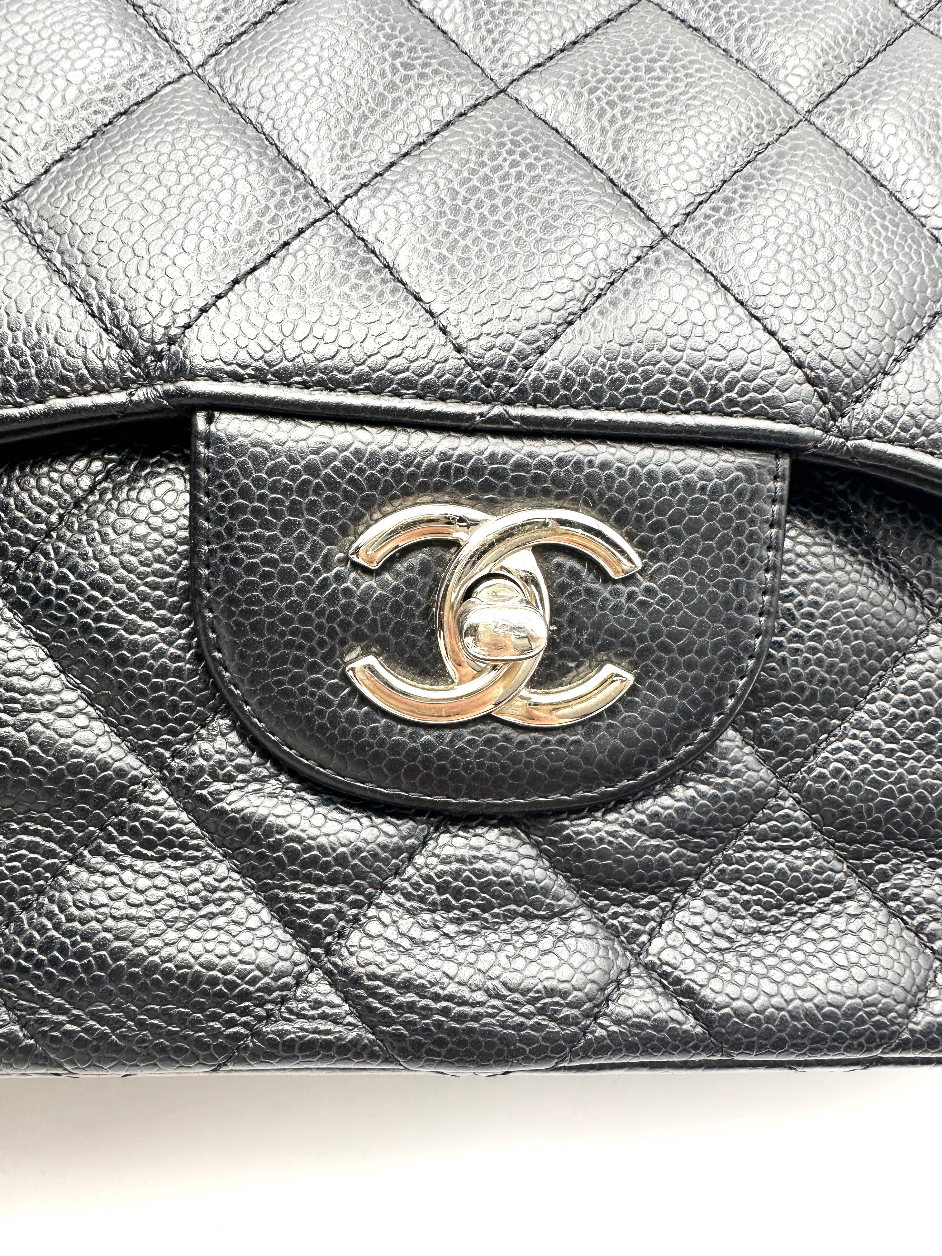 Chanel Classic Flap Black Quilted Leather Jumbo Shoulder Bag With Silver Buckle(19***29) CC2539