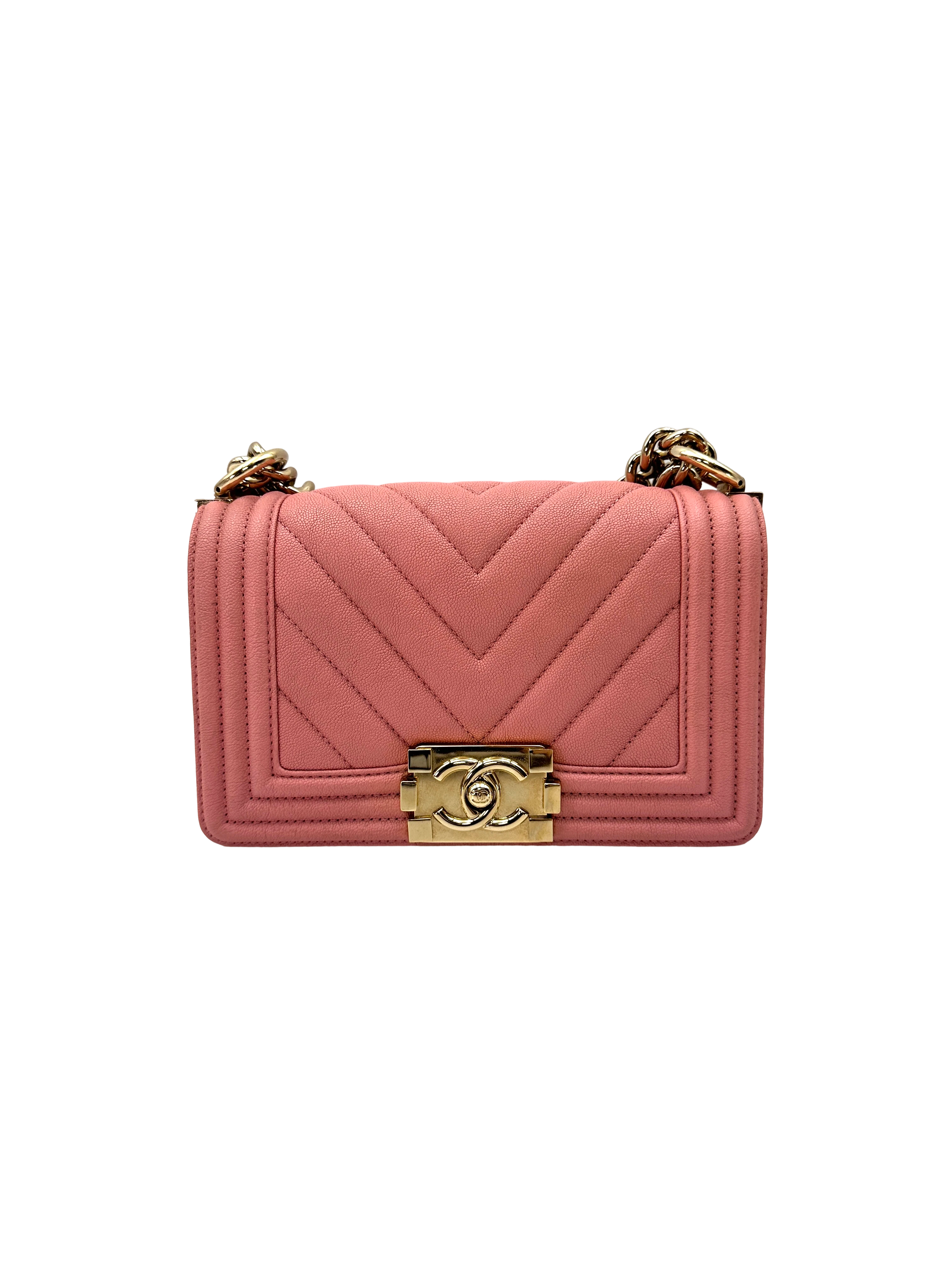 Chanel LeBoy Pink Chevron Quilted Leather Flap Bag With Gold Buckle(27***12) CC2544