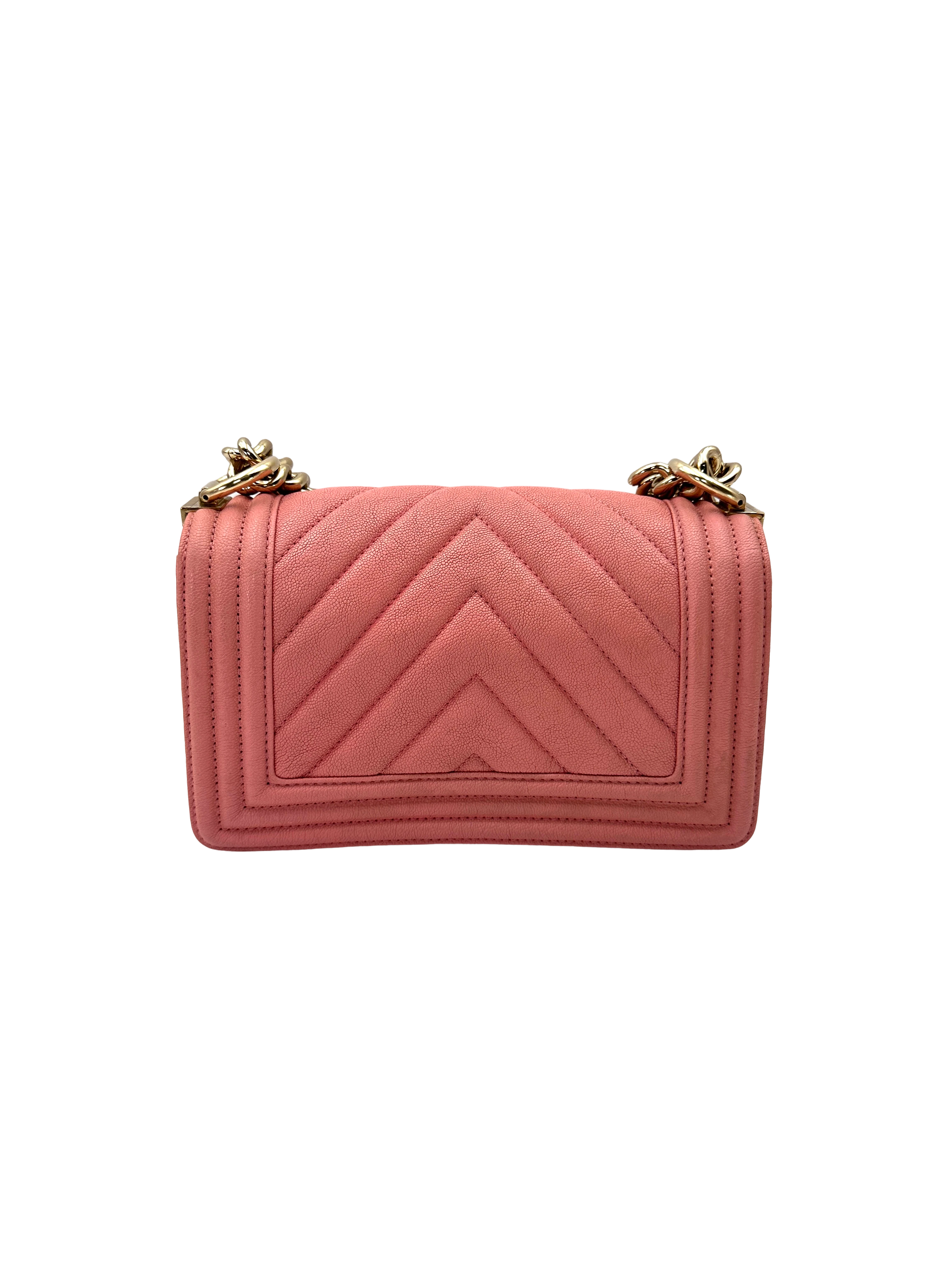 Chanel LeBoy Pink Chevron Quilted Leather Flap Bag With Gold Buckle(27***12) CC2544