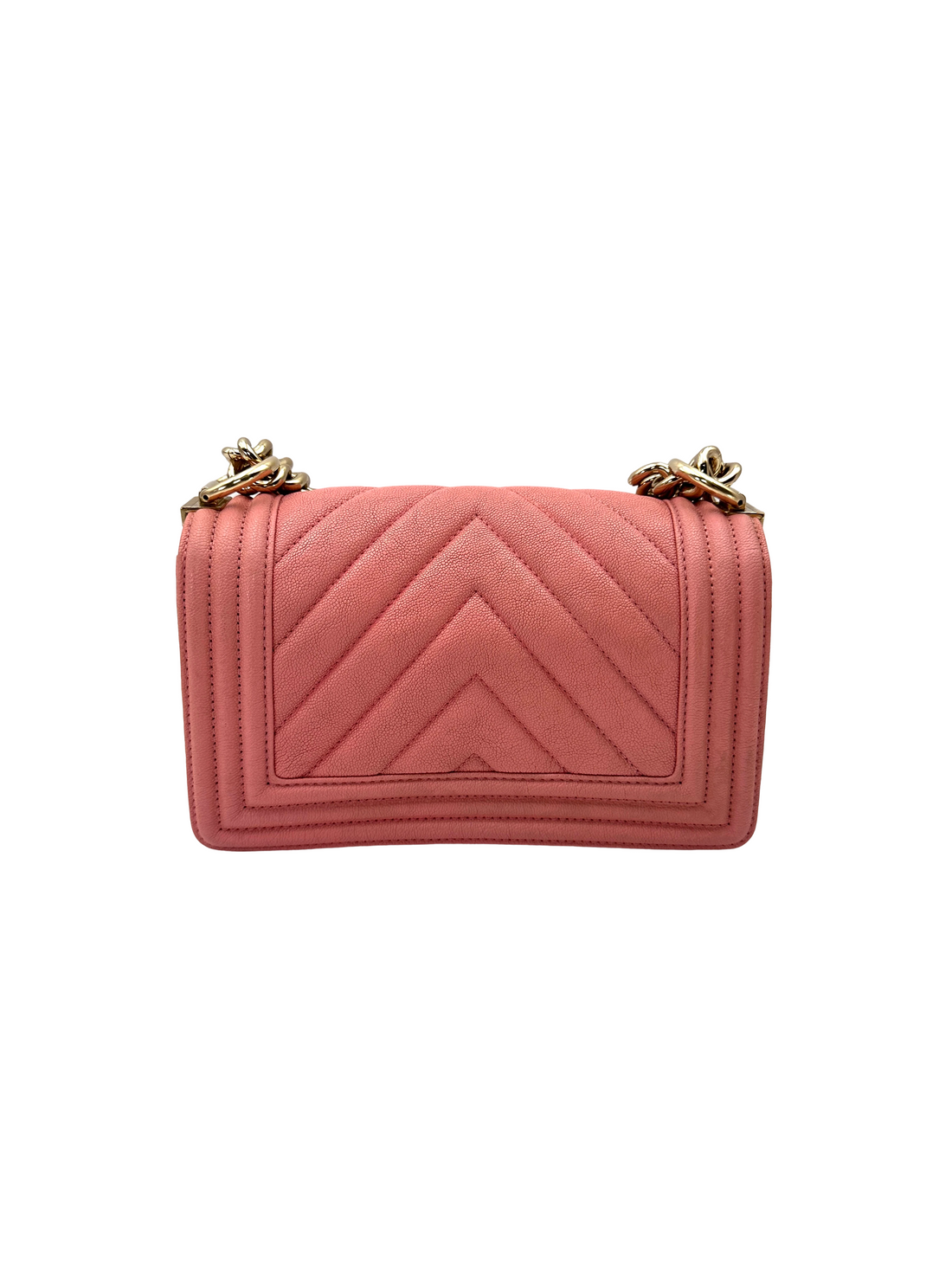 Chanel LeBoy Pink Chevron Quilted Leather Flap Bag With Gold Buckle(27***12) CC2544