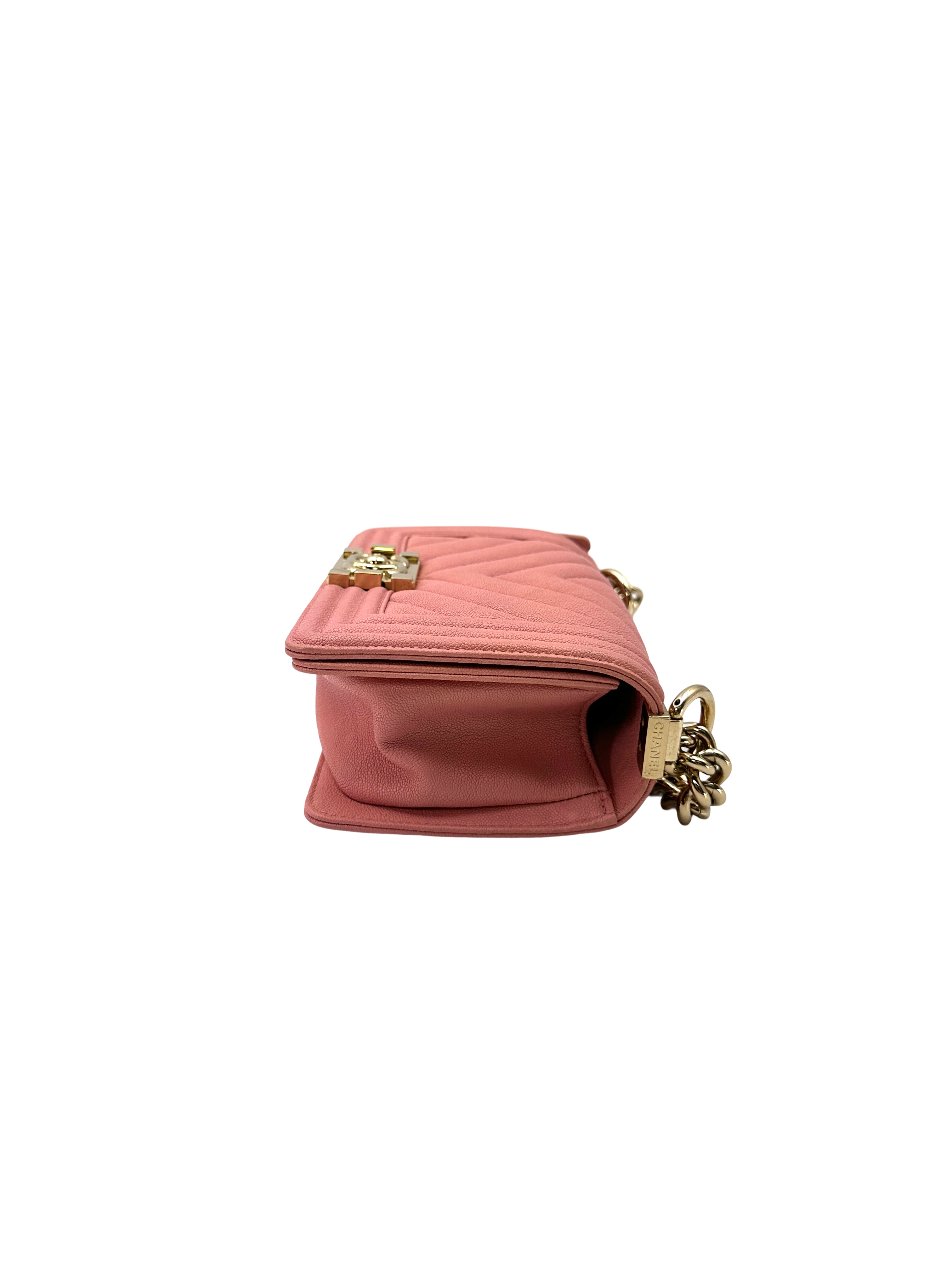 Chanel LeBoy Pink Chevron Quilted Leather Flap Bag With Gold Buckle(27***12) CC2544