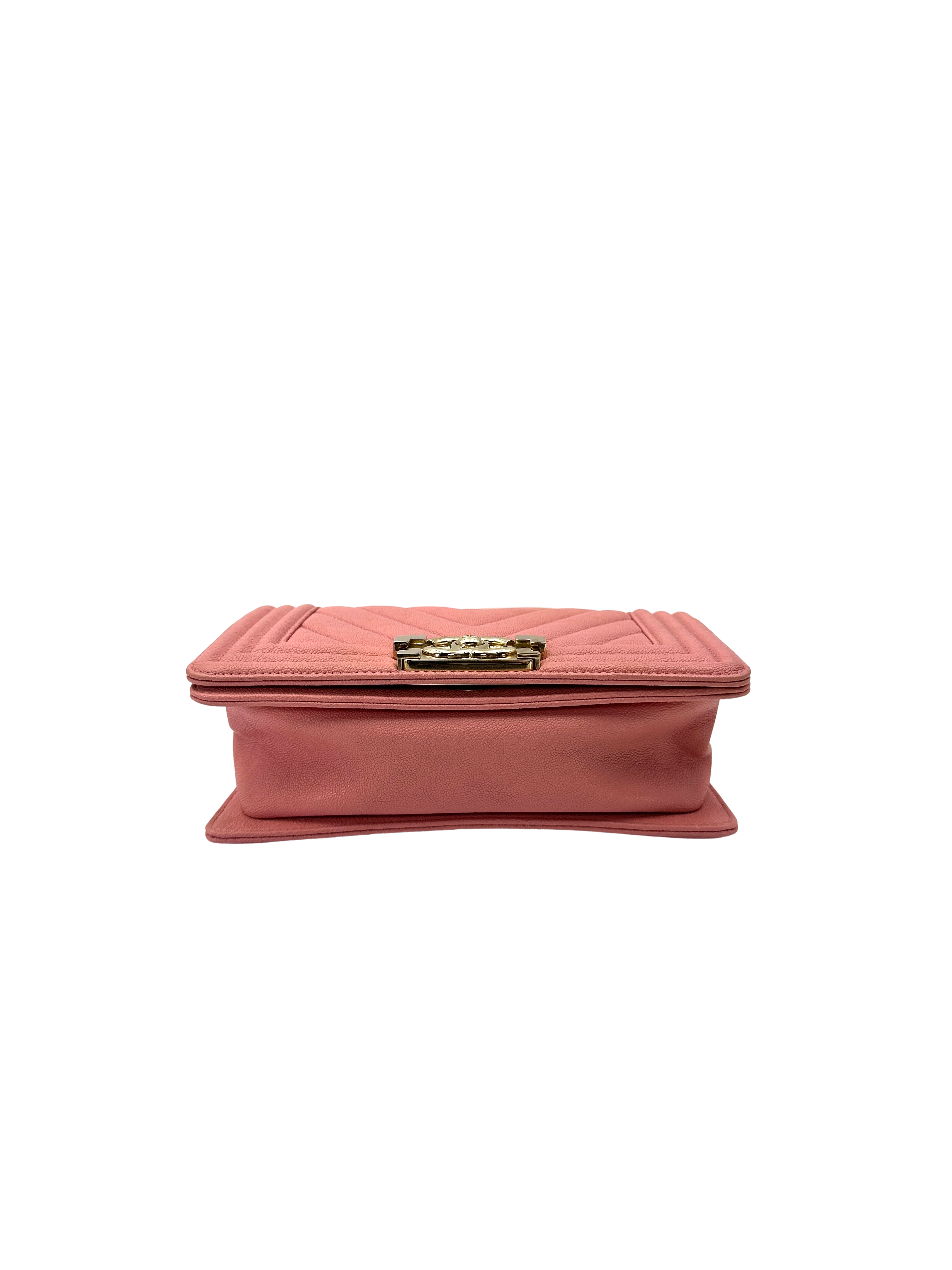 Chanel LeBoy Pink Chevron Quilted Leather Flap Bag With Gold Buckle(27***12) CC2544