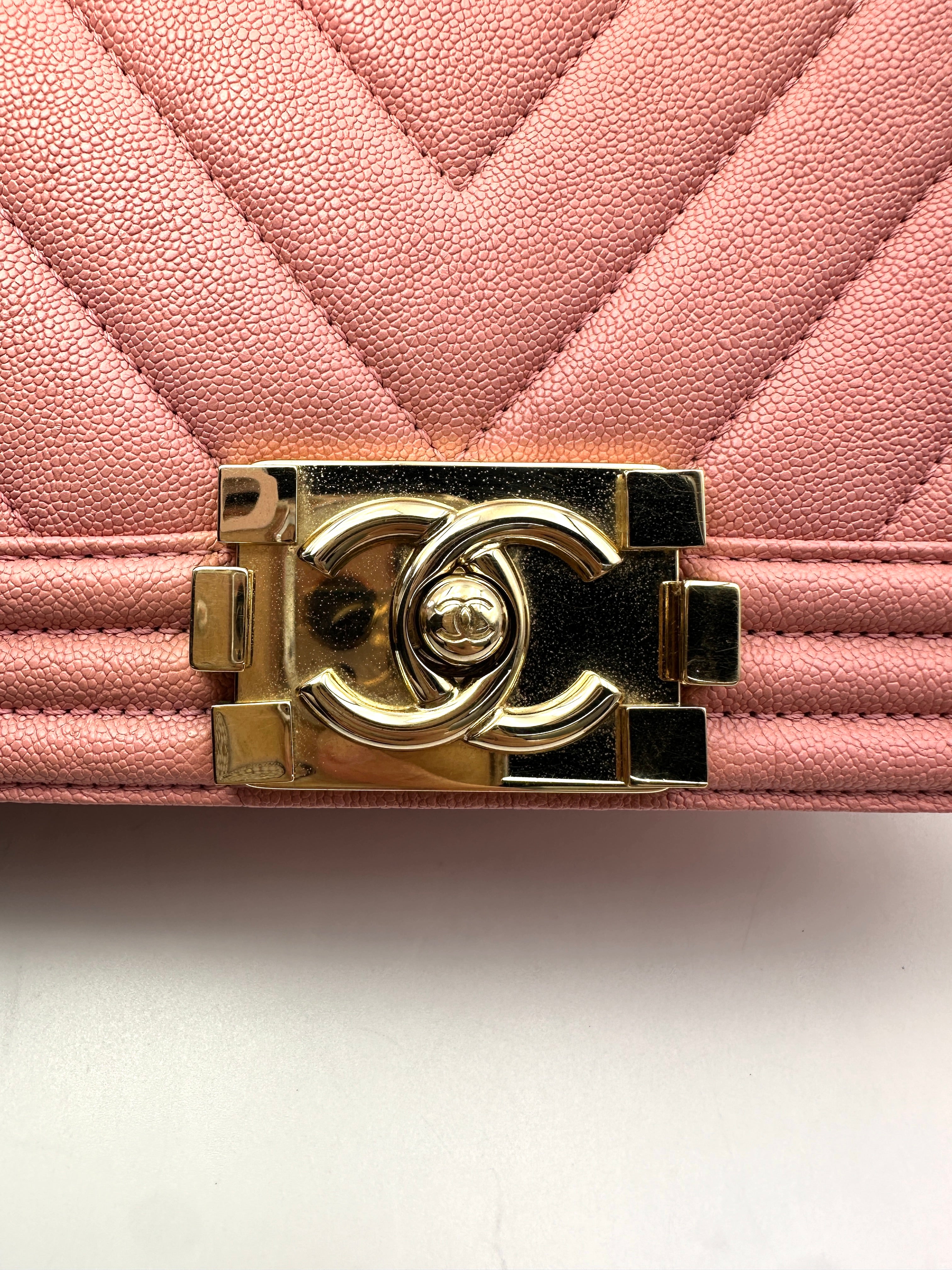 Chanel LeBoy Pink Chevron Quilted Leather Flap Bag With Gold Buckle(27***12) CC2544