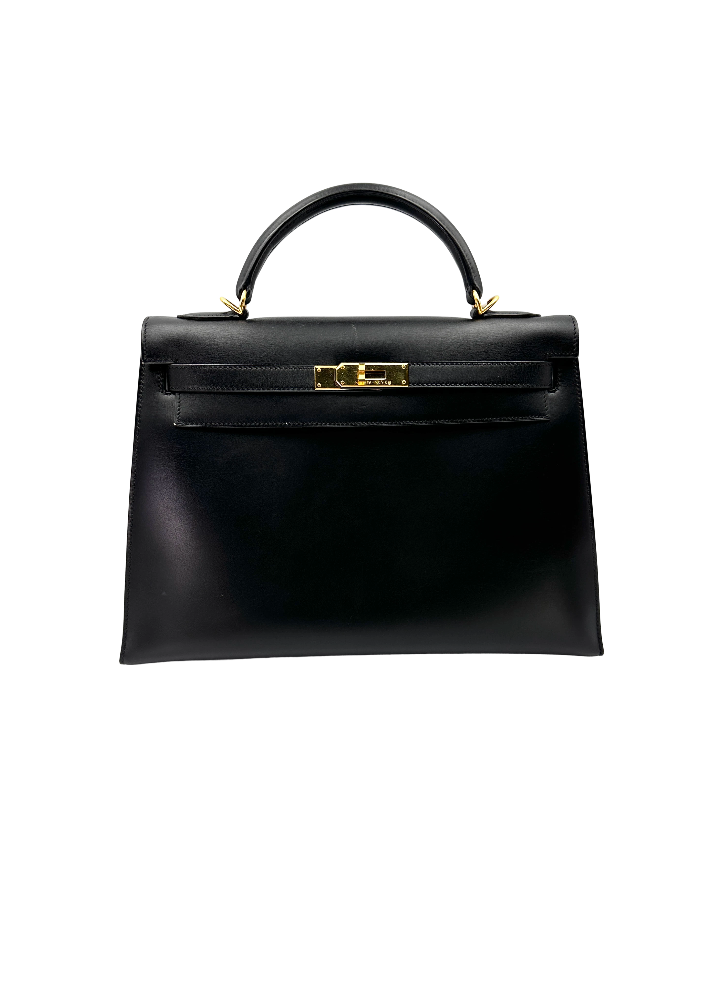 Hermes Kelly32 Black Leather Handle Bag HR181