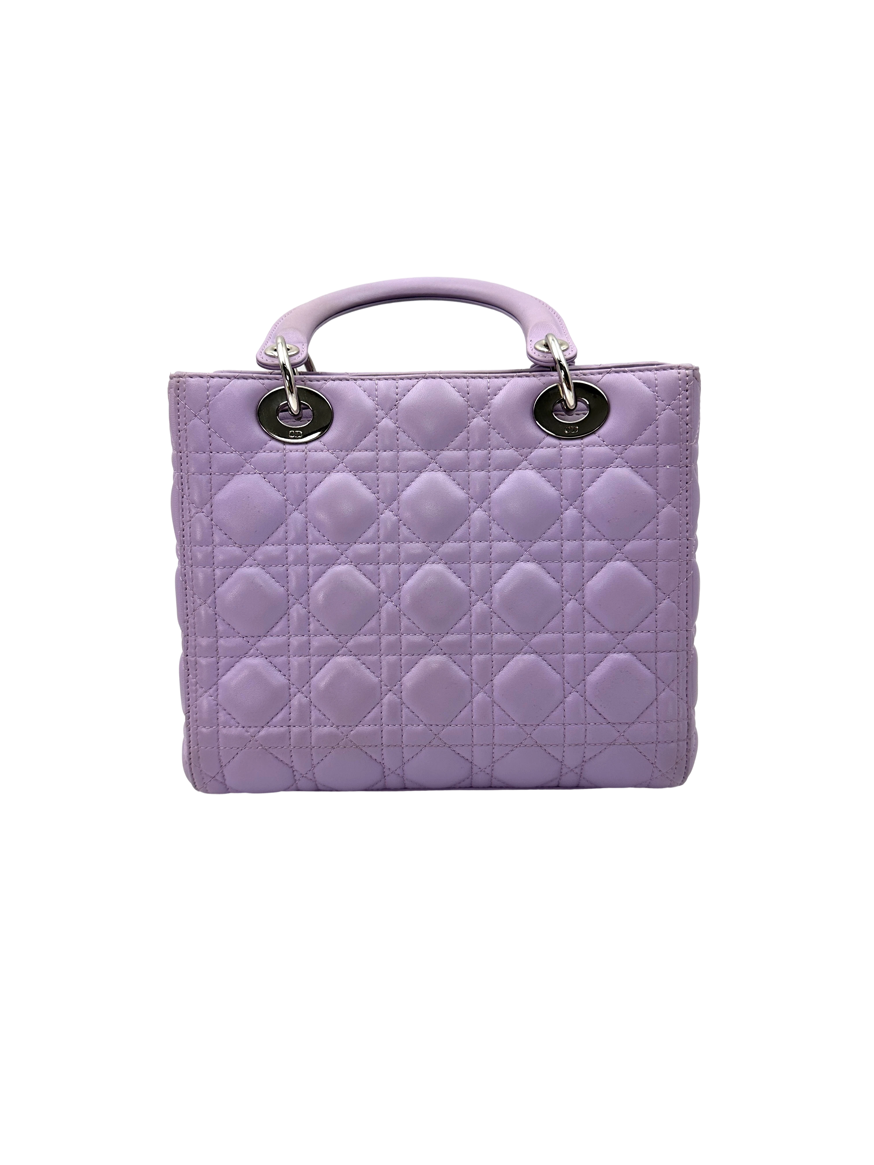 Christian Dior Lady Dior Purple Cannage Leather Handle Bag DR924