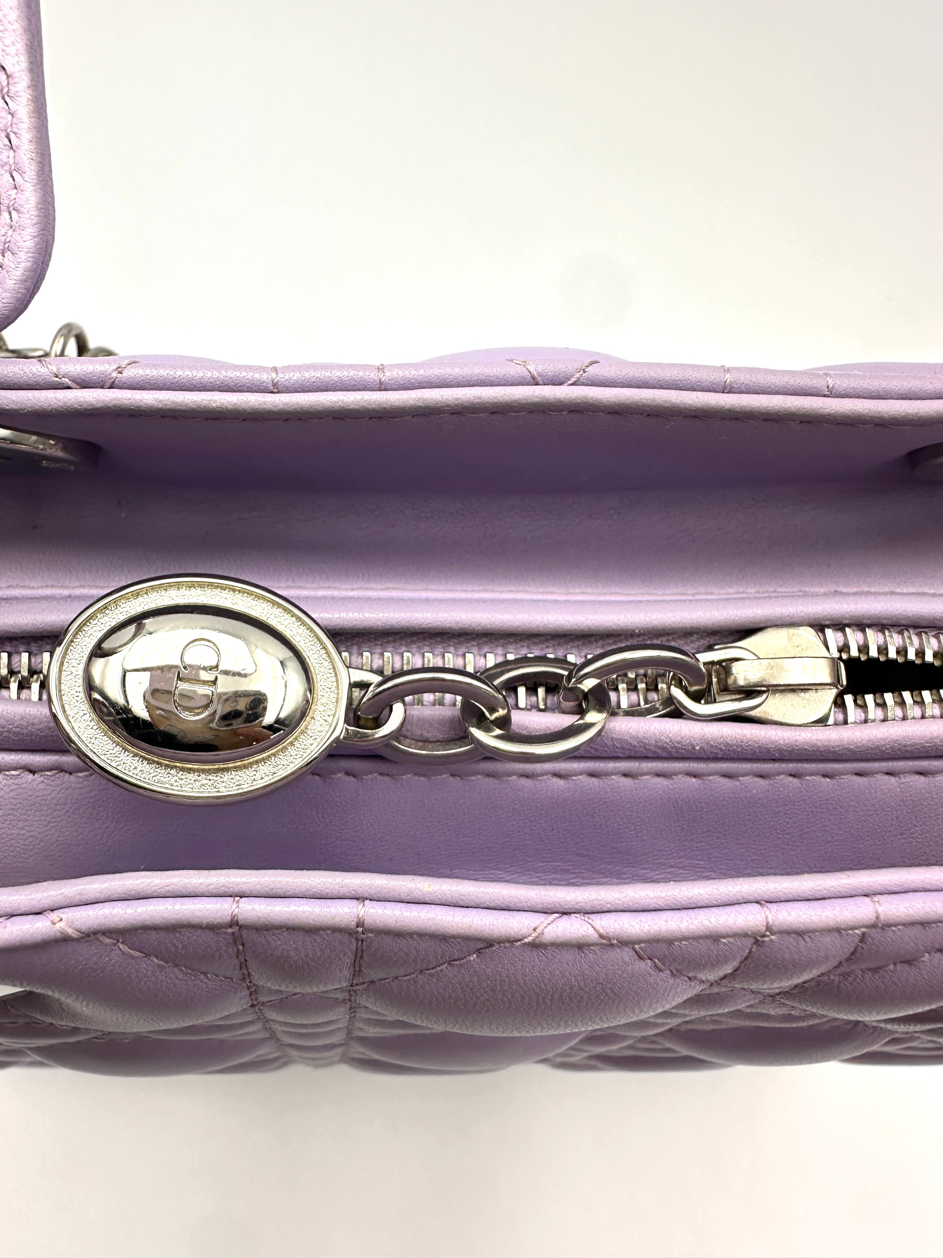 Christian Dior Lady Dior Purple Cannage Leather Handle Bag DR924