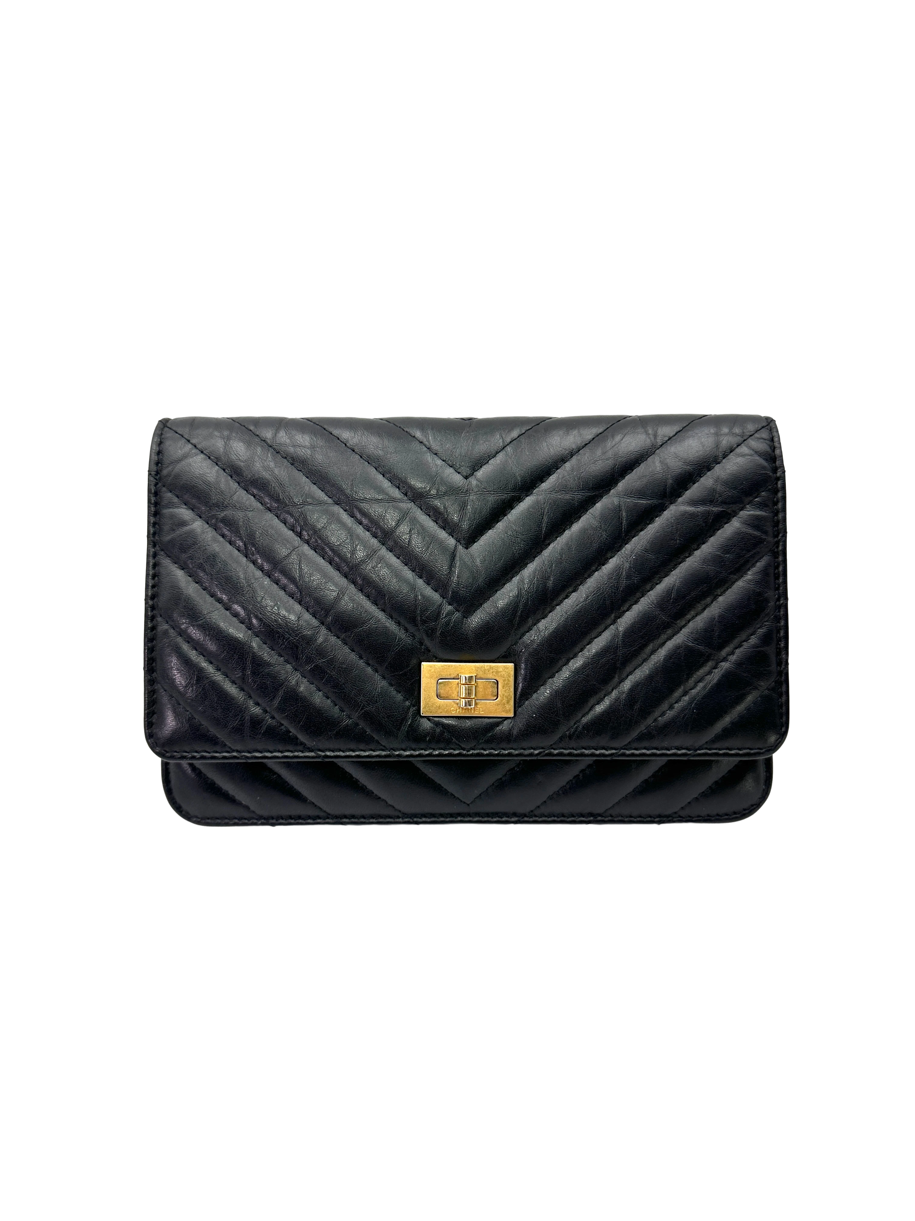Chanel 2.55 Reissue Black Quilted Leather Wallet On Chain(28***45) CC2542