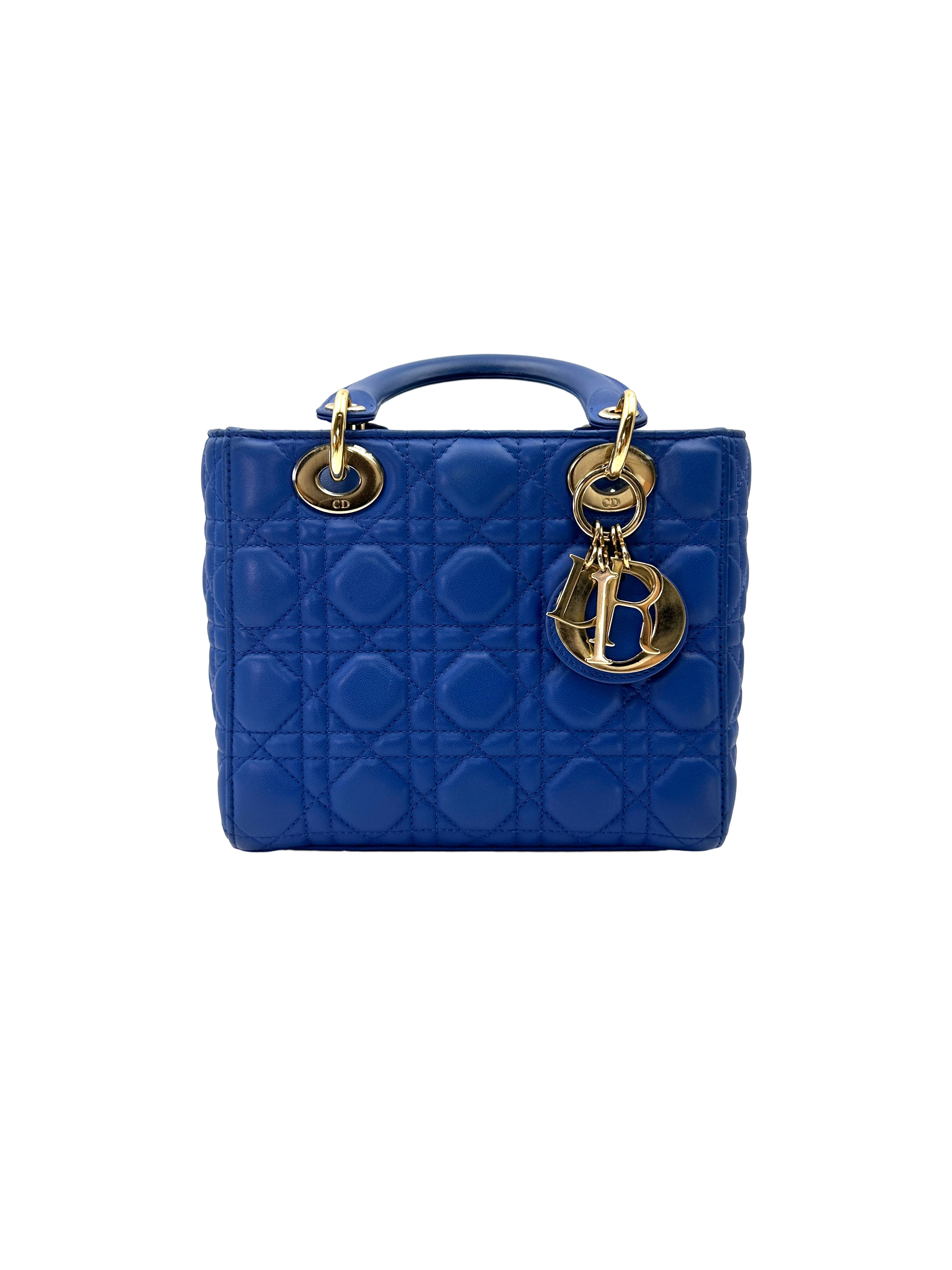 Christian Dior Lady Dior Blue Cannage Leather Handle Bag DR926