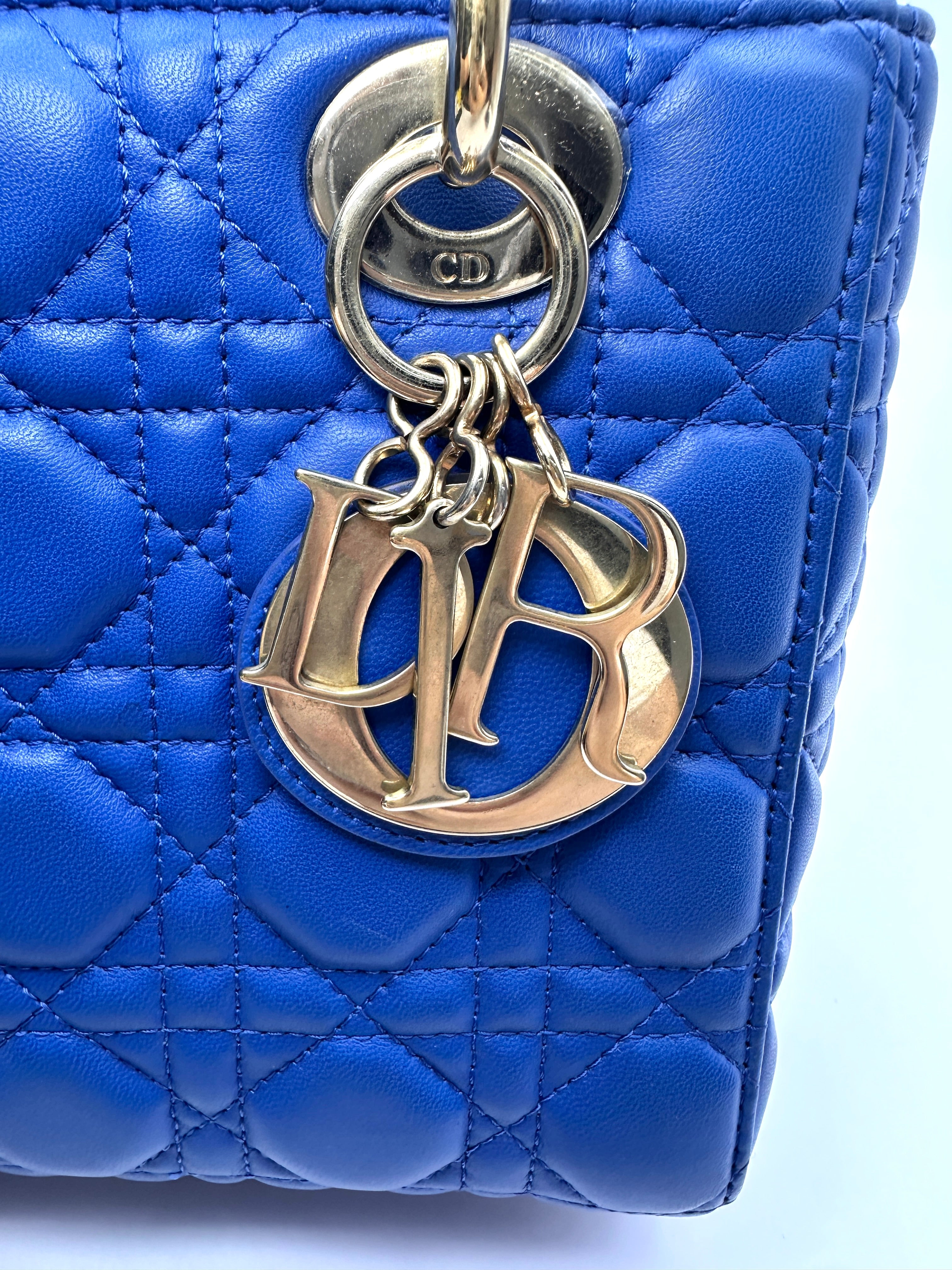 Christian Dior Lady Dior Blue Cannage Leather Handle Bag DR926