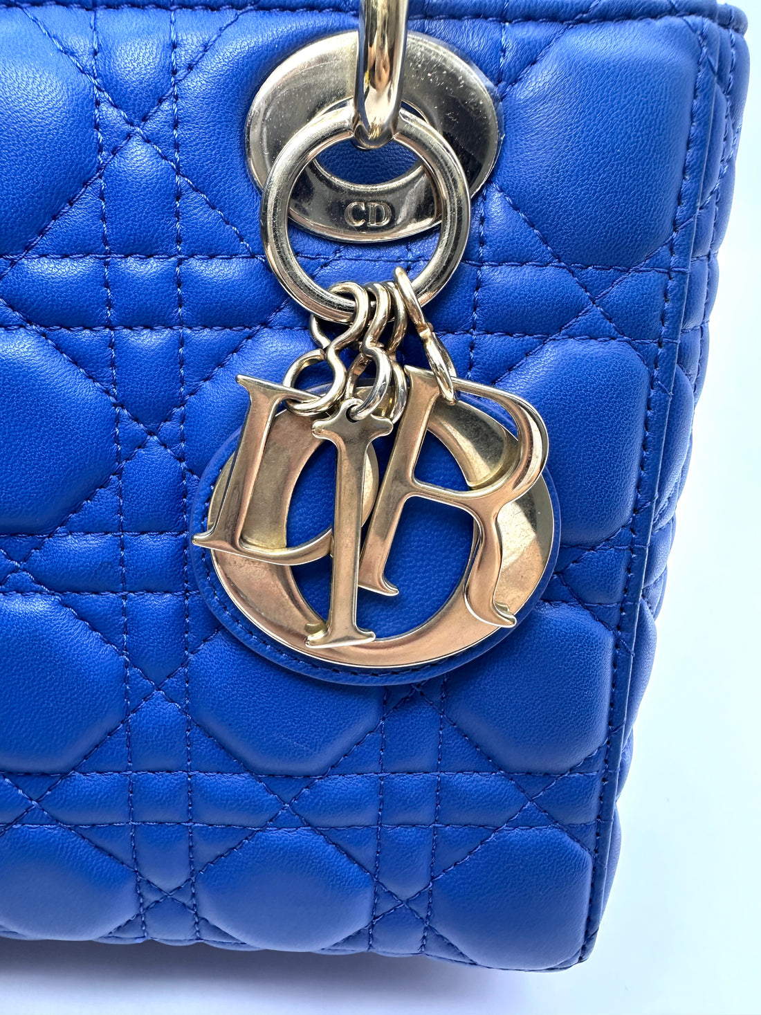 Christian Dior Lady Dior Blue Cannage Leather Handle Bag DR926