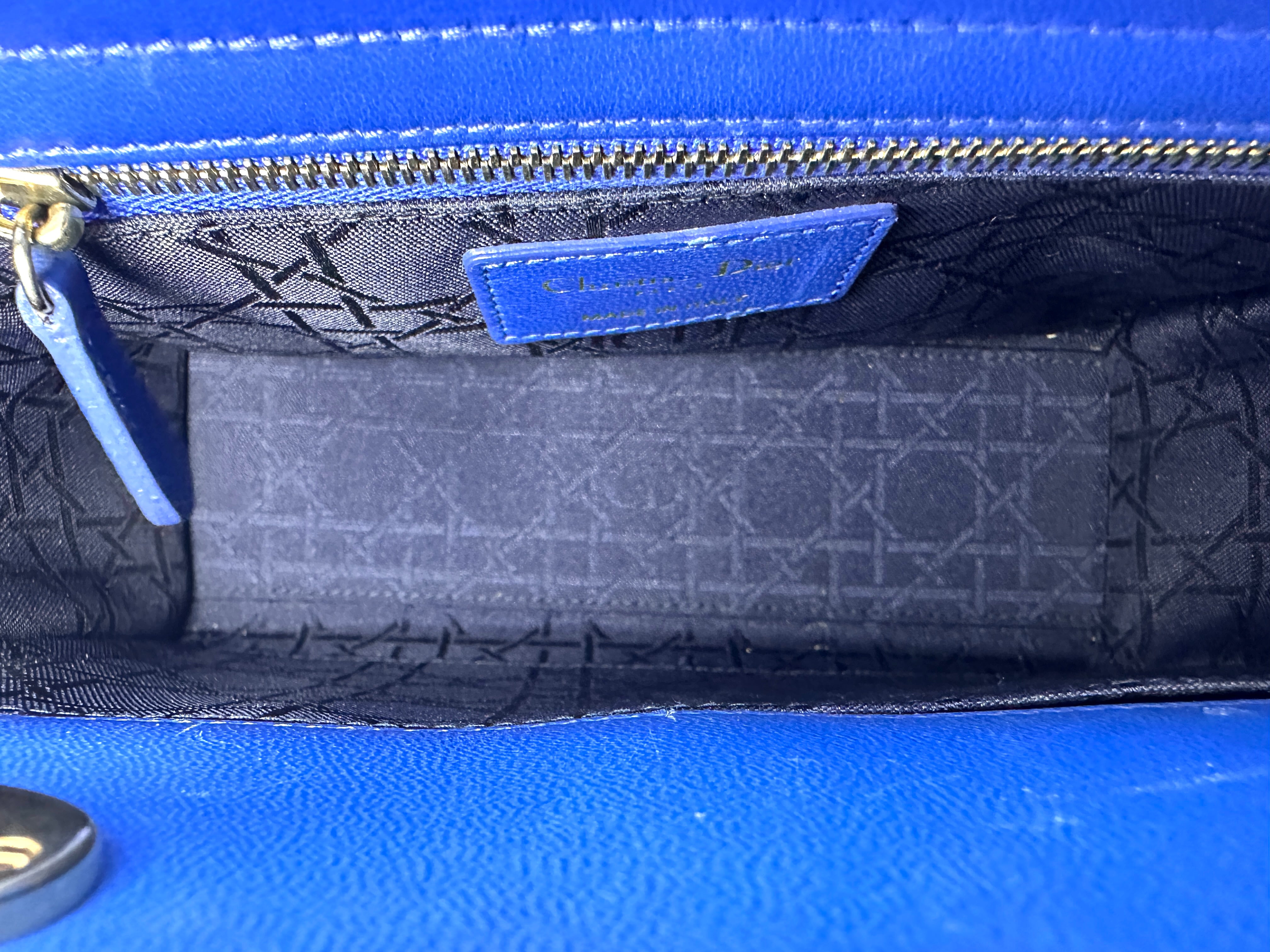 Christian Dior Lady Dior Blue Cannage Leather Handle Bag DR926