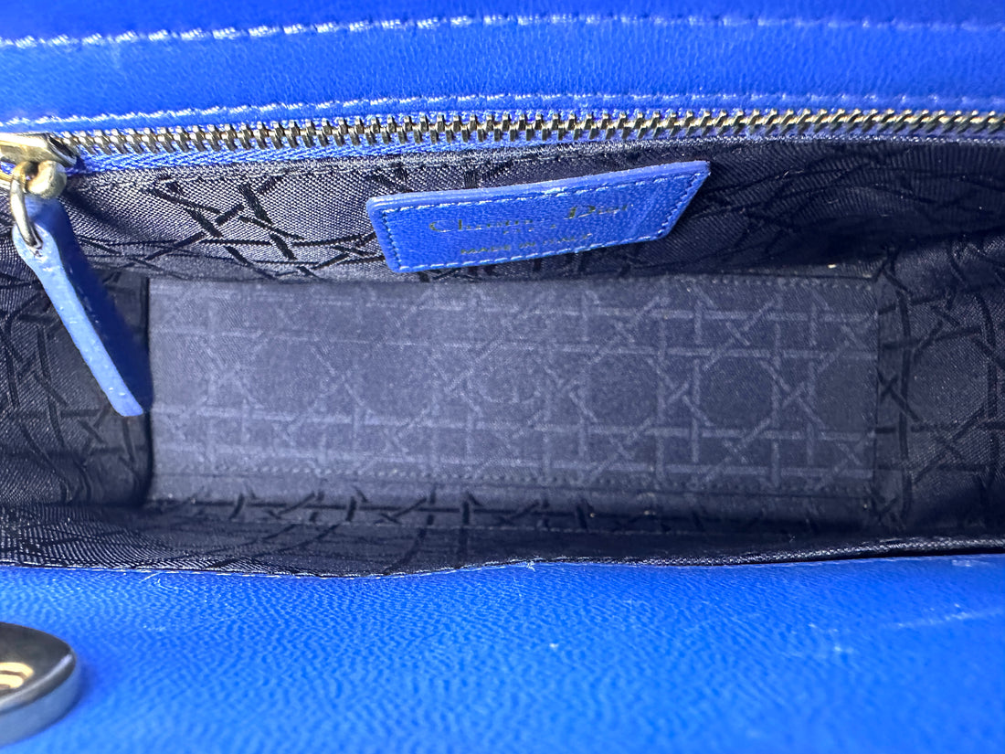 Christian Dior Lady Dior Blue Cannage Leather Handle Bag DR926
