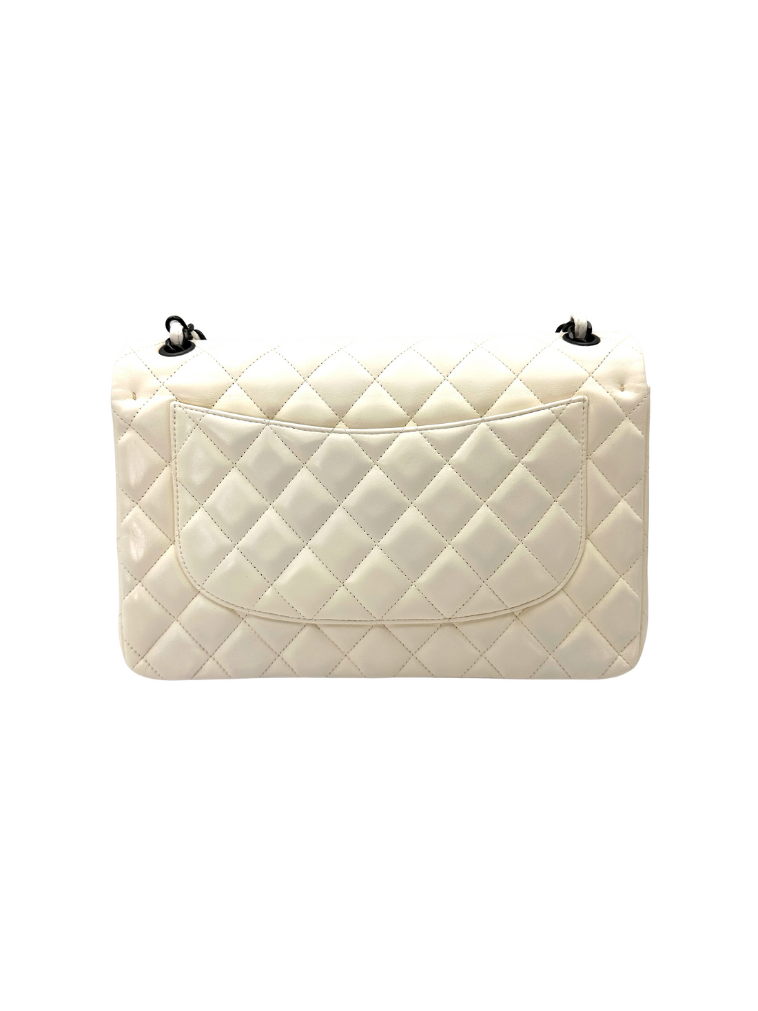 Chanel Classic Flap White Quilted Leather Jumbo Shoulder Bag With Black Buckle(14***54) CC2547