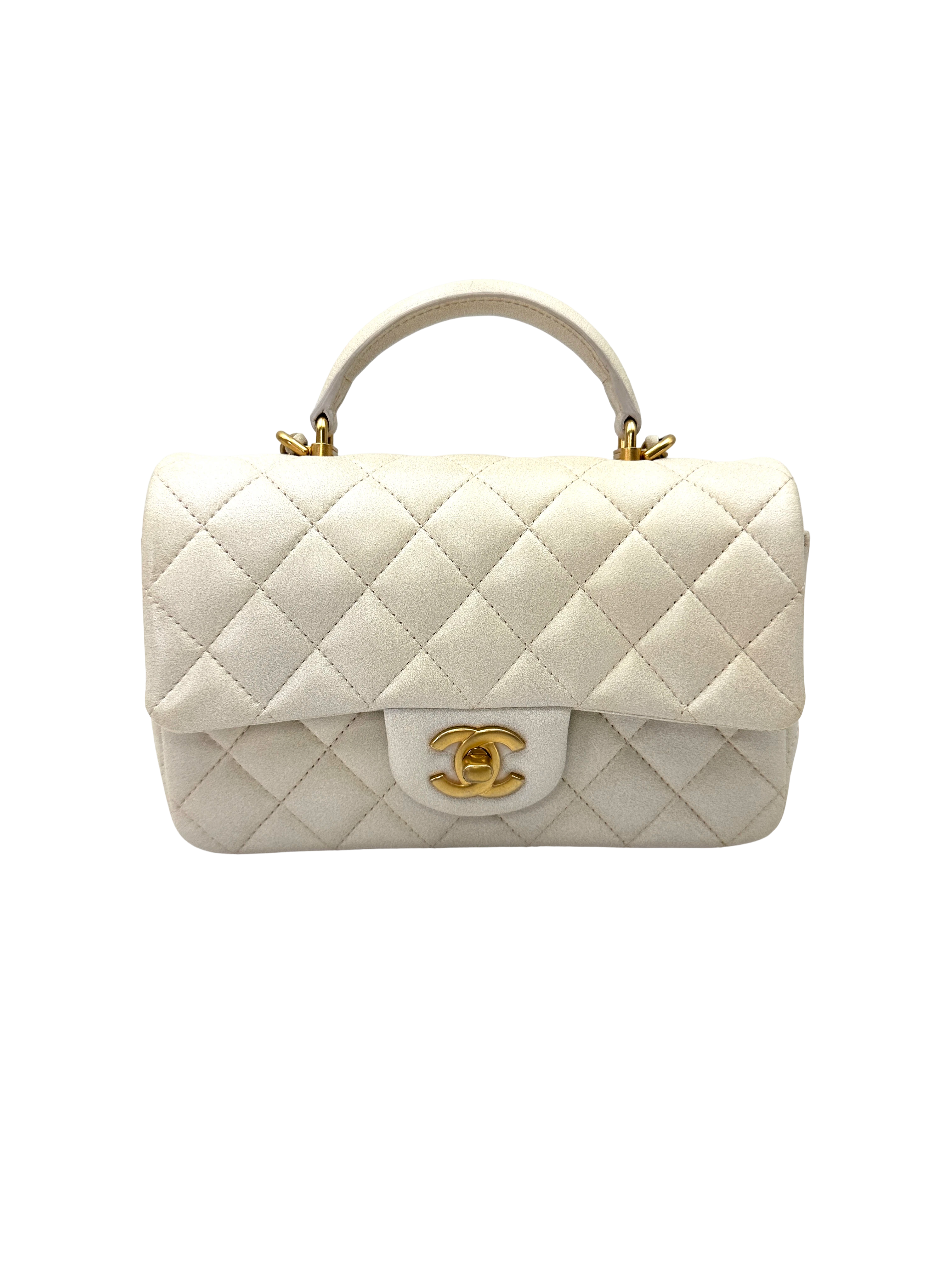 Chanel White Quilted Leather Top Handle Flap Bag(31***92) CC2549