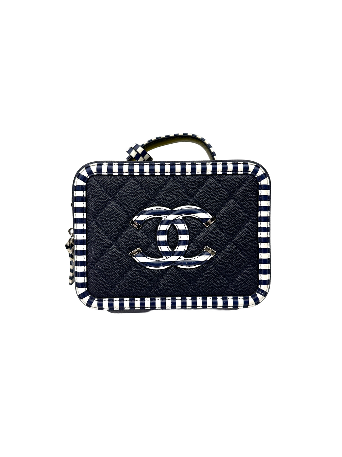 Chanel CC Filigree Black/White Quilted Leather Vanity Case(27***19) CC2550