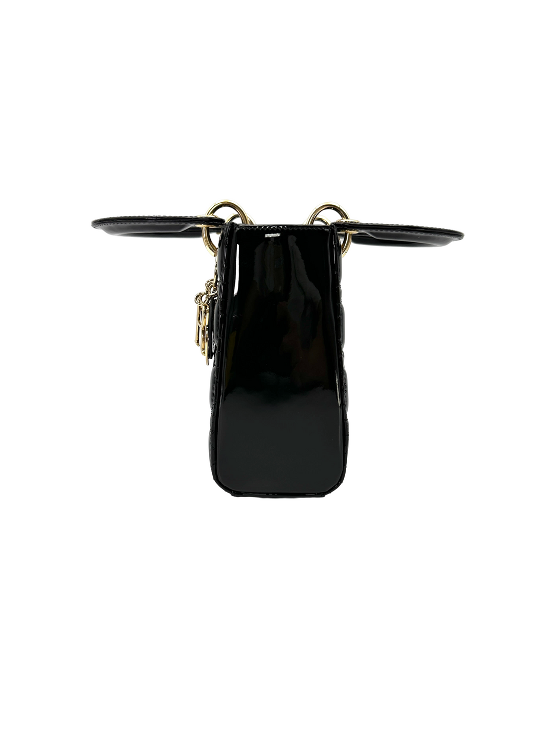 Christian Dior Lady Dior Black Cannage Patent Leather Handle Bag DR927