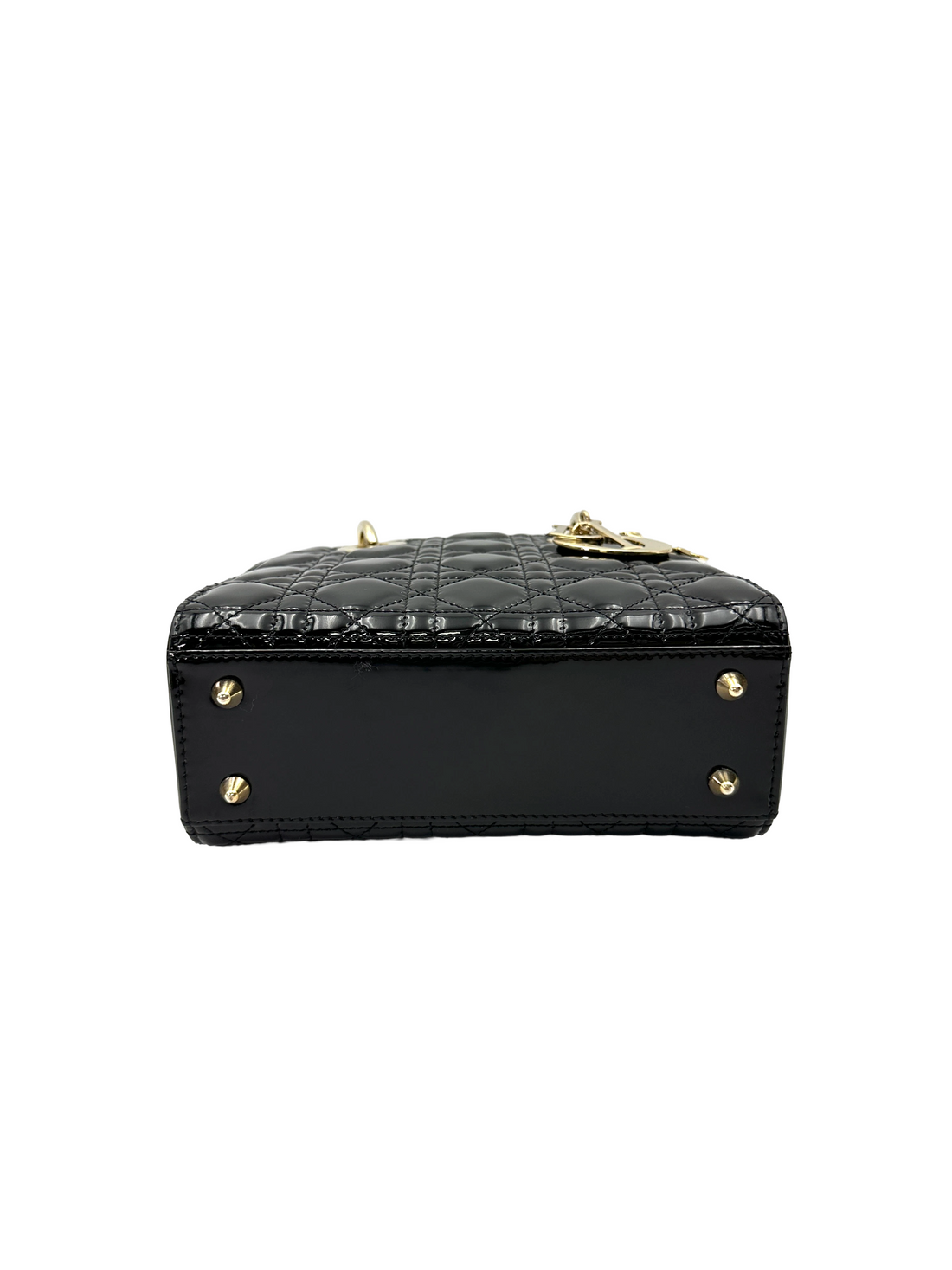 Christian Dior Lady Dior Black Cannage Patent Leather Handle Bag DR927