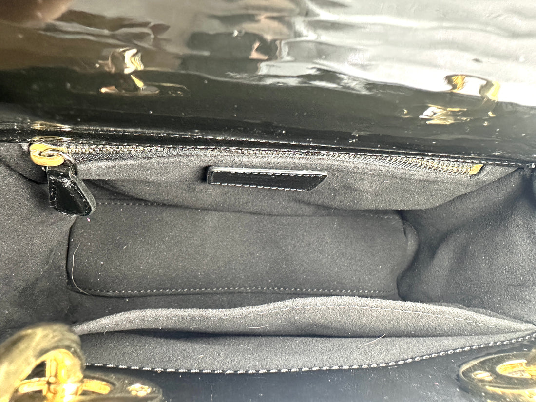 Christian Dior Lady Dior Black Cannage Patent Leather Handle Bag DR927