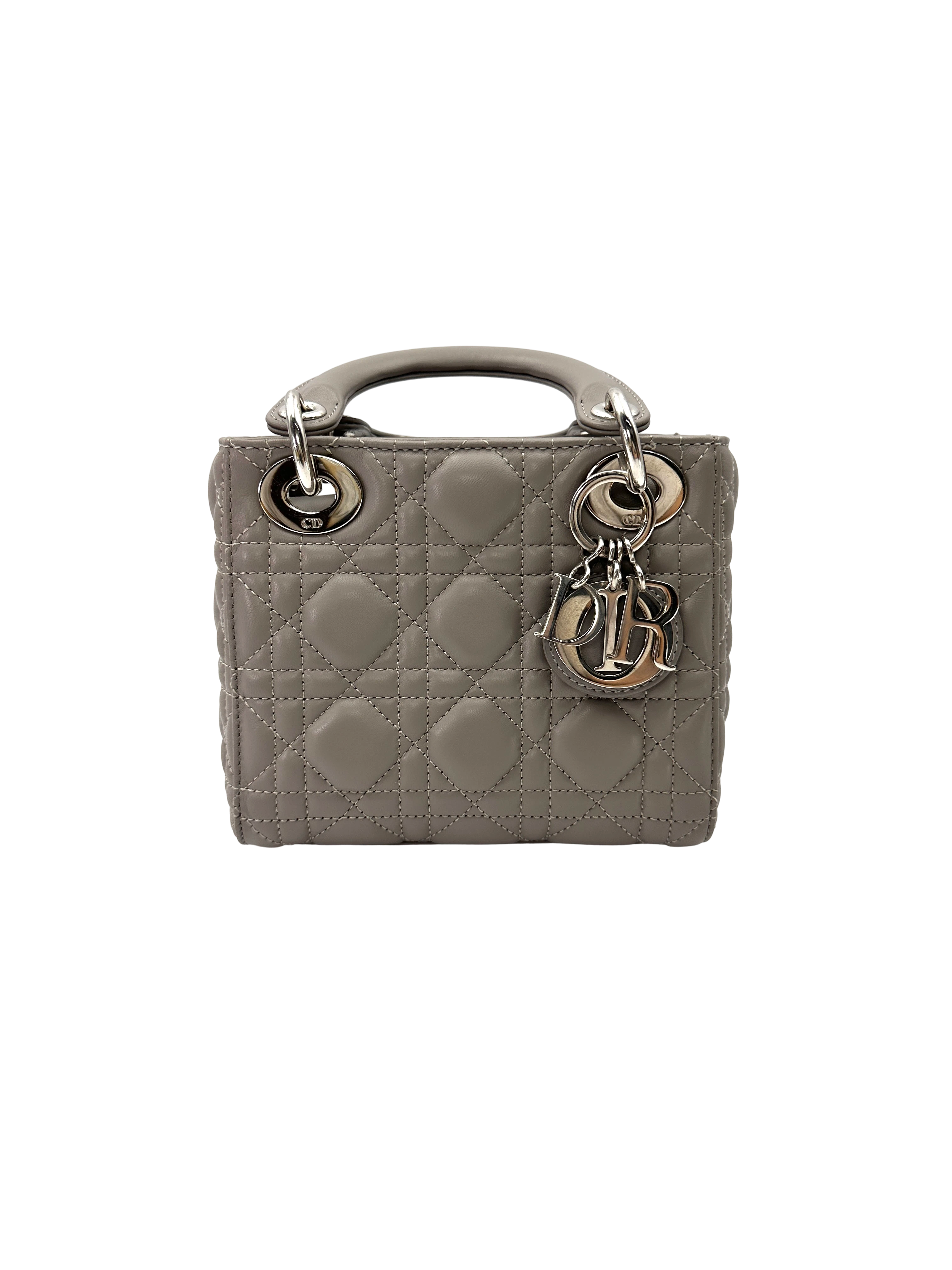 Christian Dior Lady Dior Grey Cannage Leather Handle Bag DR929