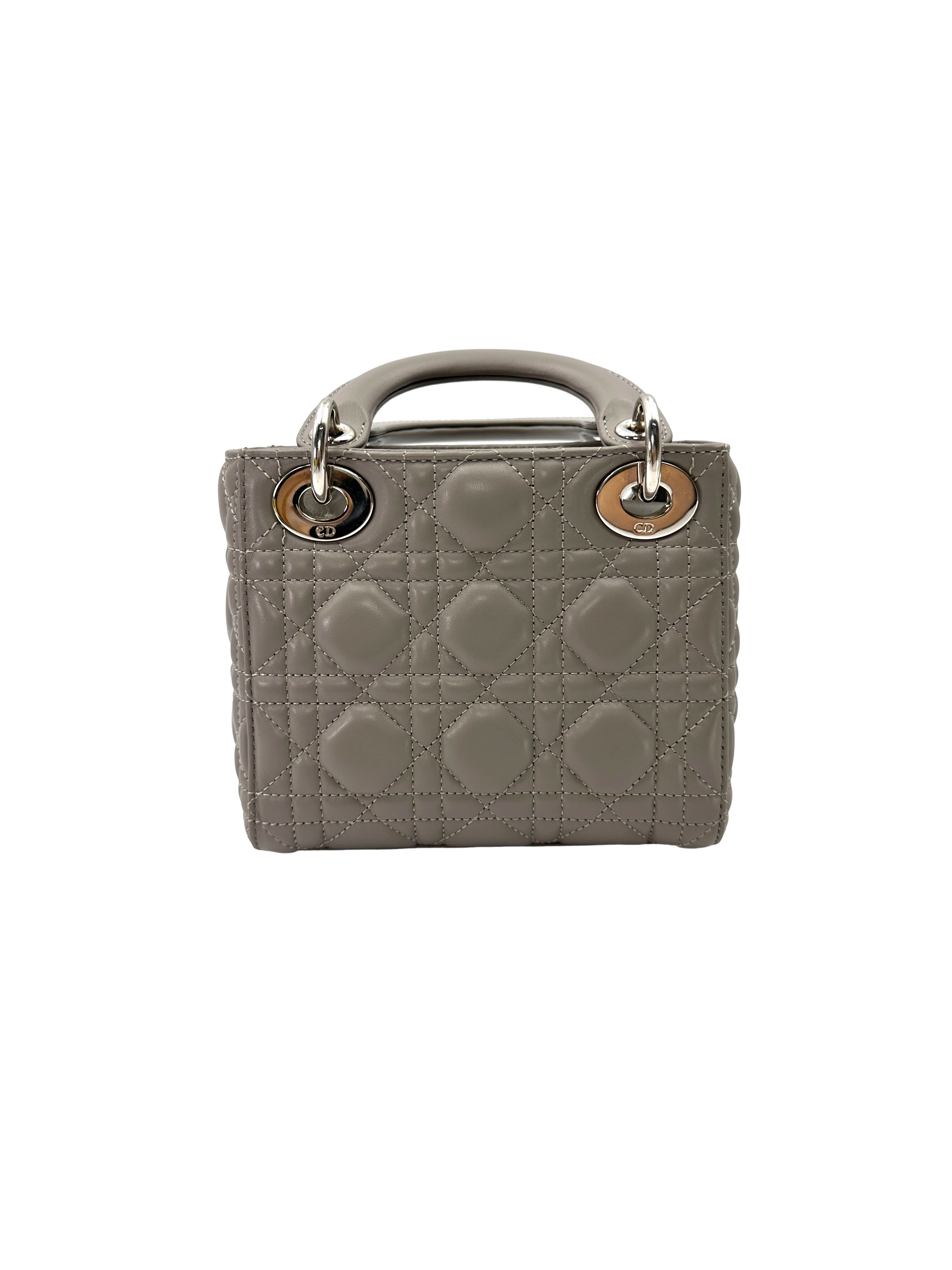 Christian Dior Lady Dior Grey Cannage Leather Handle Bag DR929