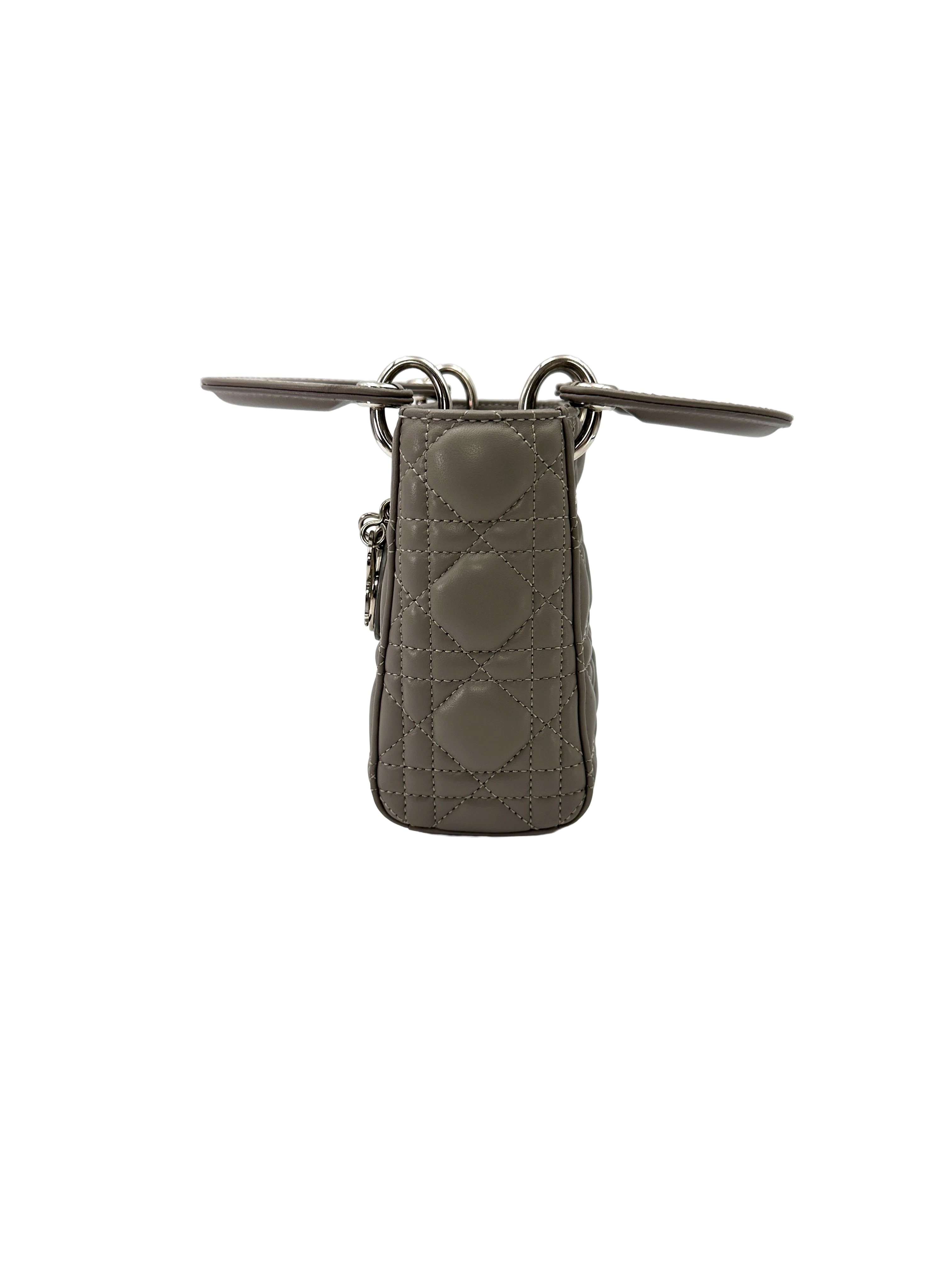 Christian Dior Lady Dior Grey Cannage Leather Handle Bag DR929