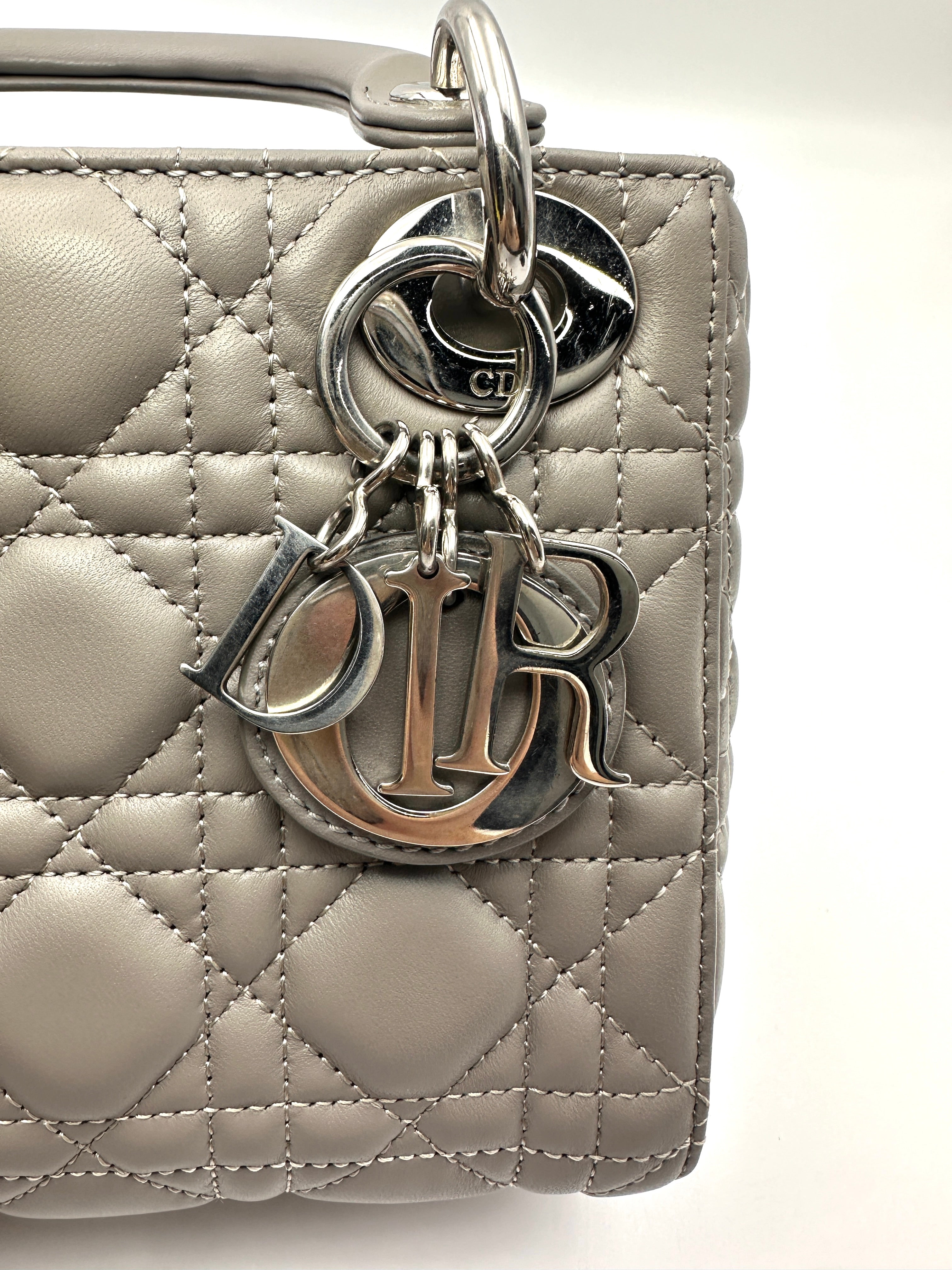 Christian Dior Lady Dior Grey Cannage Leather Handle Bag DR929