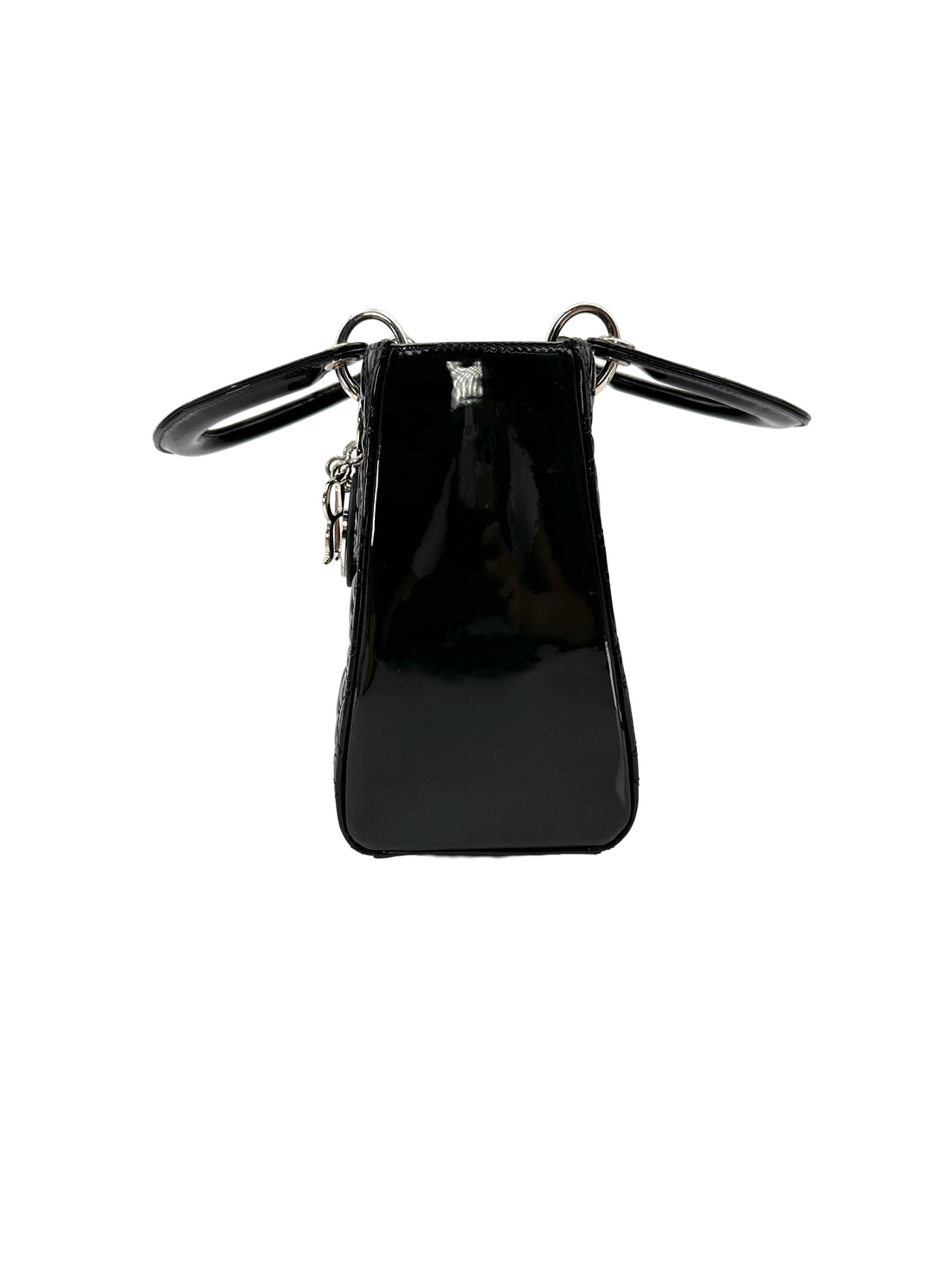 Christian Dior Lady Dior Black Cannage Patent Leather Handle Bag DR931