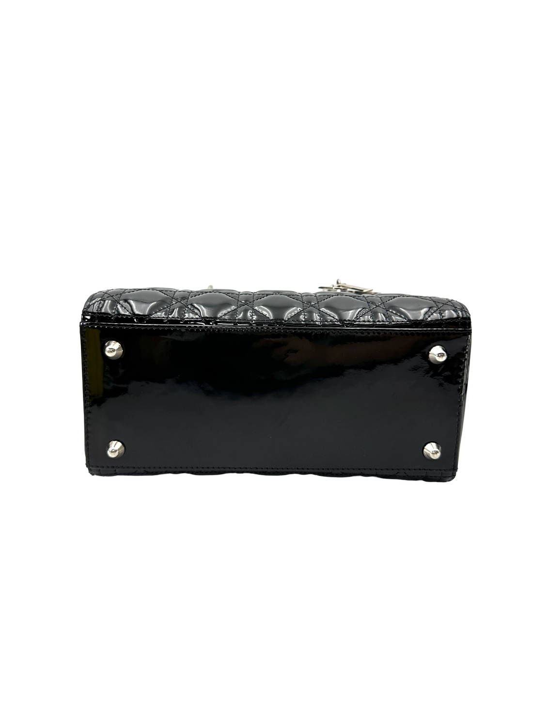 Christian Dior Lady Dior Black Cannage Patent Leather Handle Bag DR931