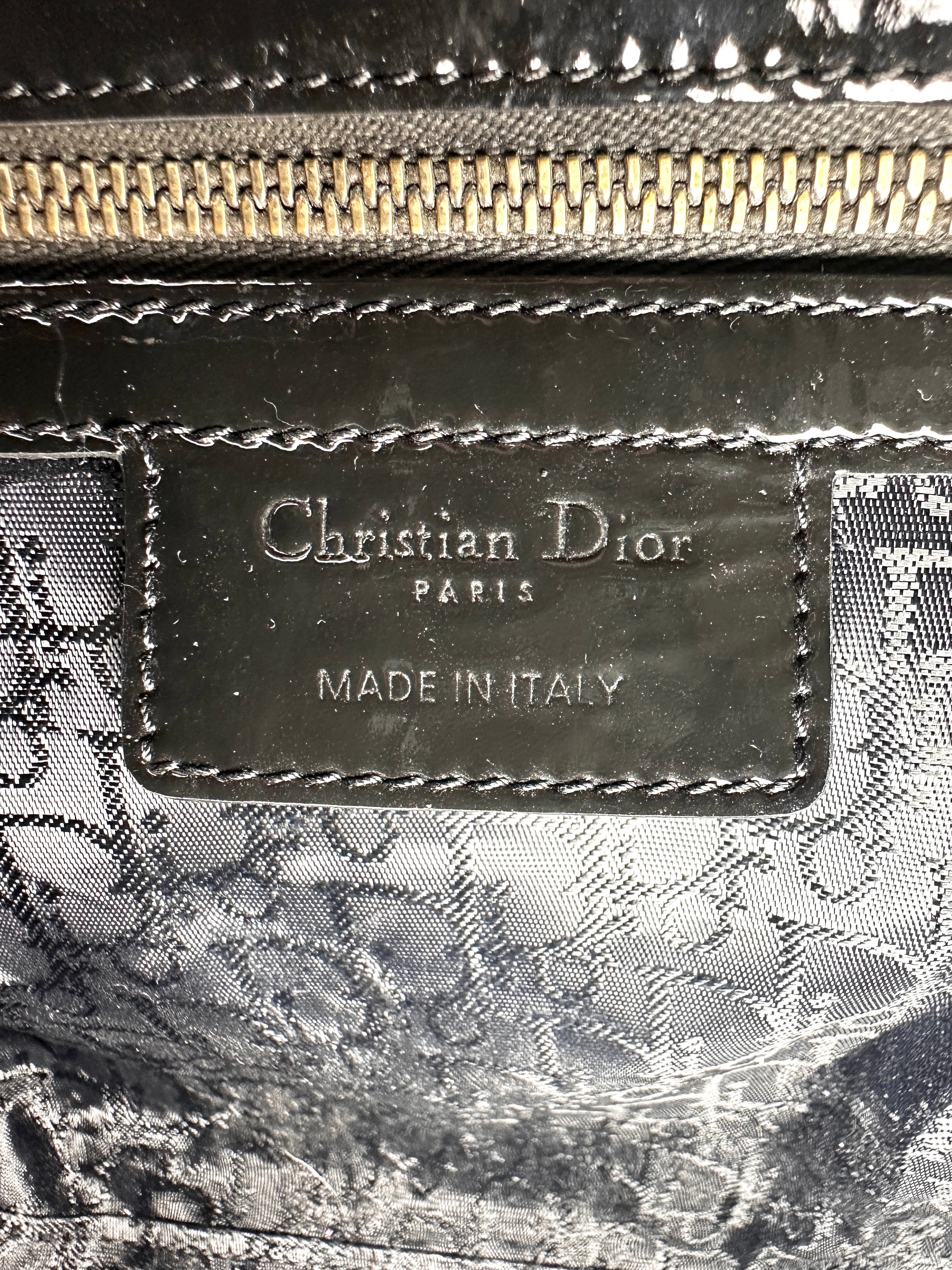 Christian Dior Lady Dior Black Cannage Patent Leather Handle Bag DR931