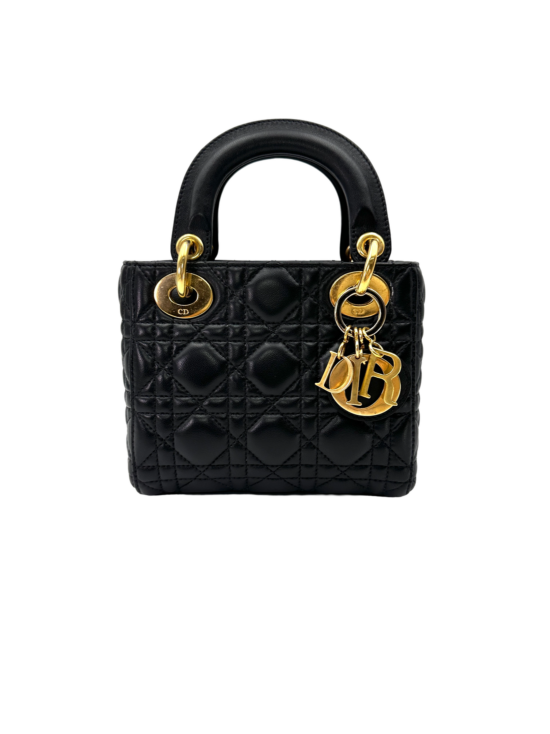 Christian Dior Lady Dior Black Cannage Lambskin Handle Bag DR928
