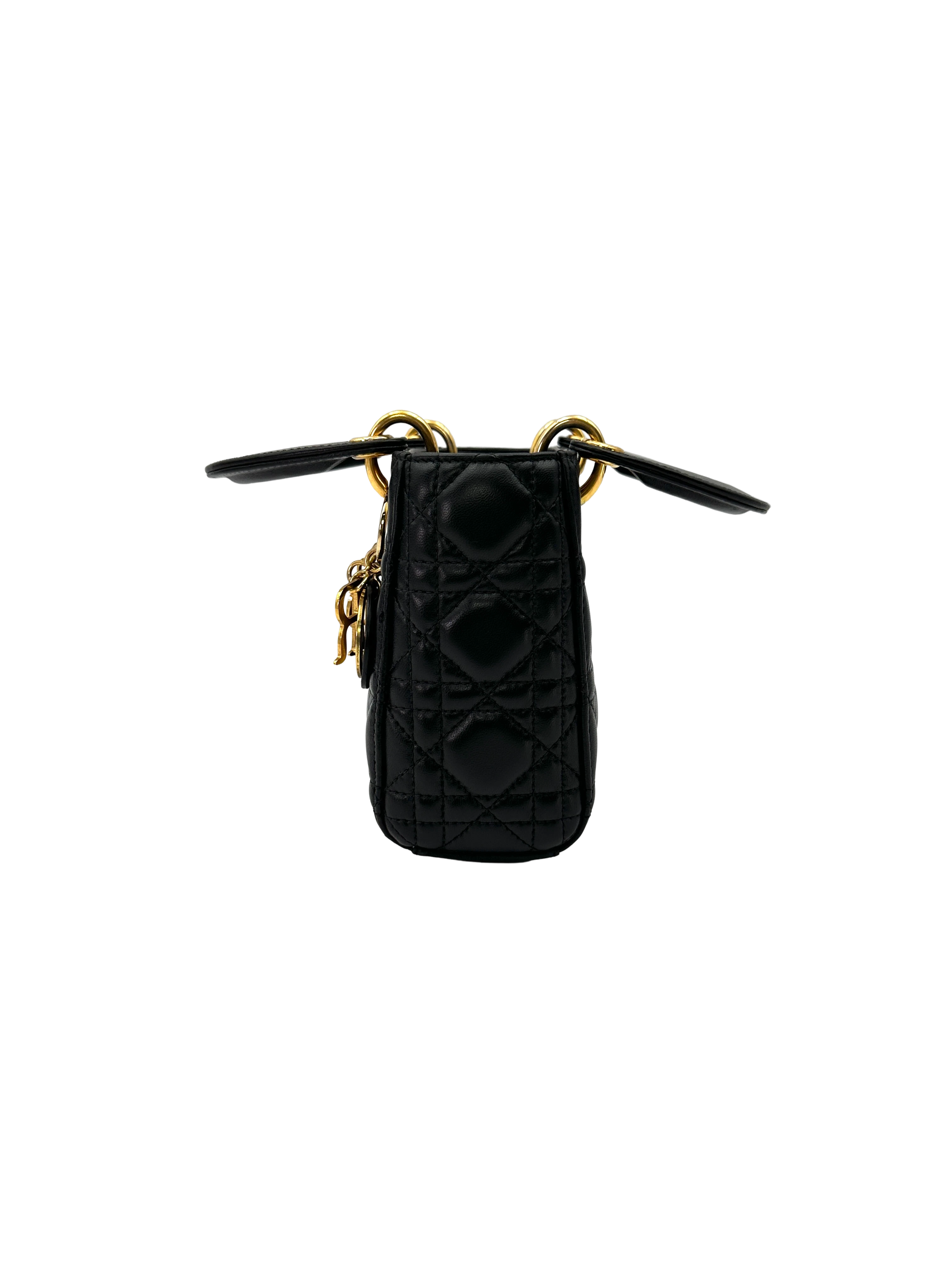 Christian Dior Lady Dior Black Cannage Lambskin Handle Bag DR928