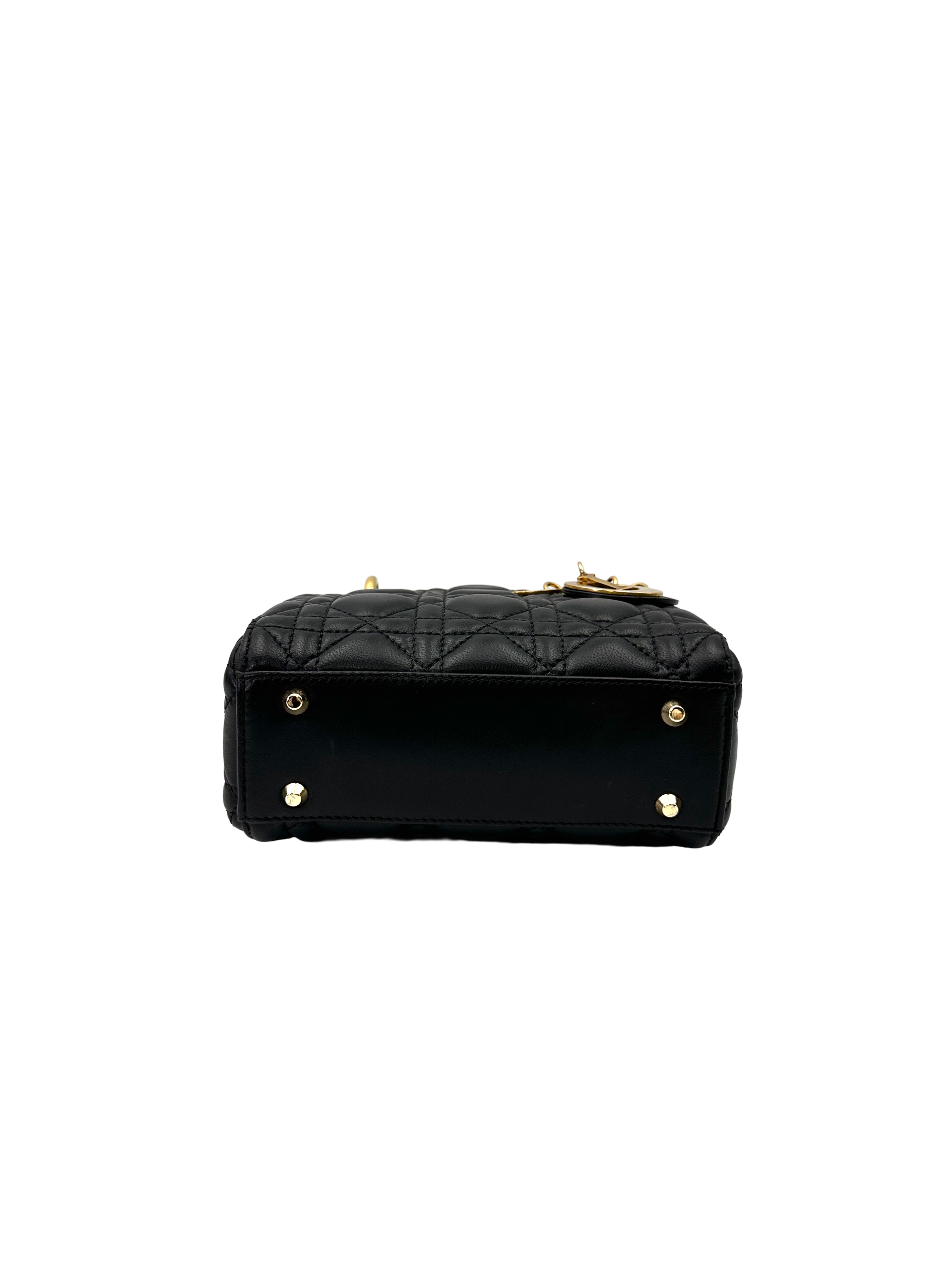 Christian Dior Lady Dior Black Cannage Lambskin Handle Bag DR928