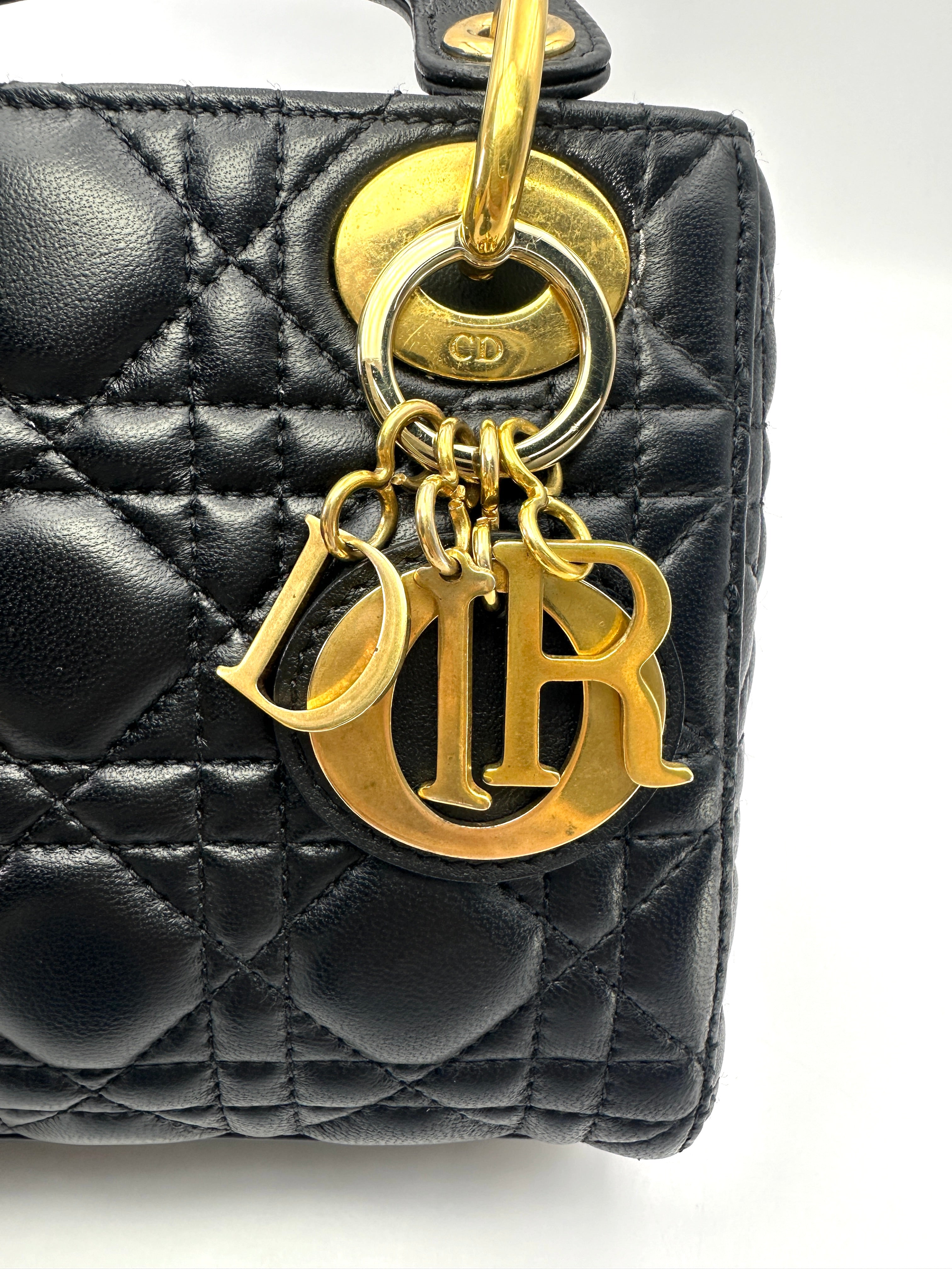 Christian Dior Lady Dior Black Cannage Lambskin Handle Bag DR928