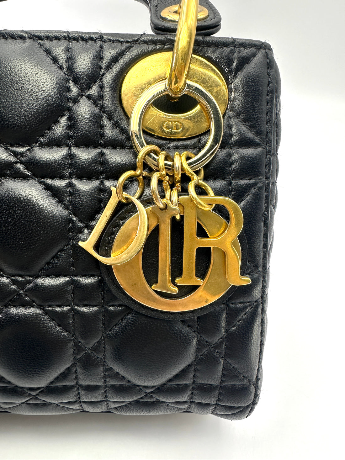 Christian Dior Lady Dior Black Cannage Lambskin Handle Bag DR928