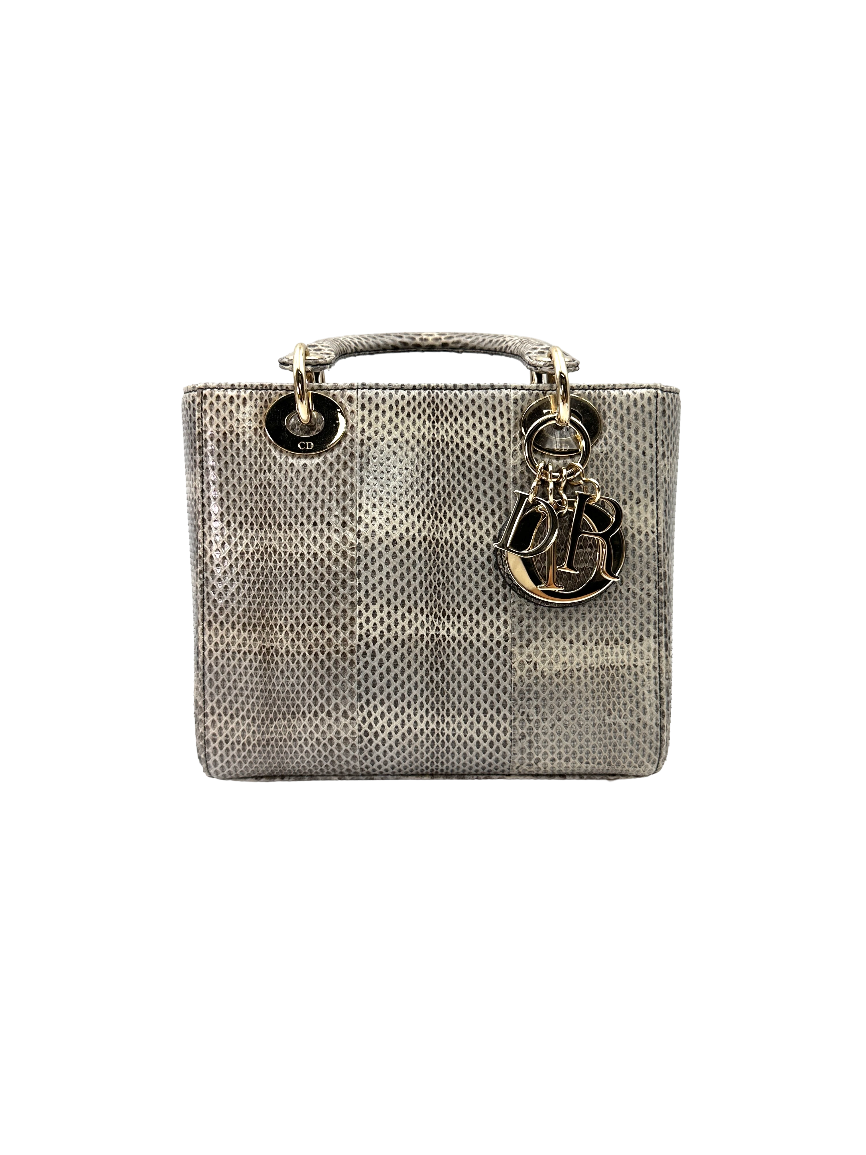 Christian Dior Lady Dior Grey Python Leather Handle Bag DR930
