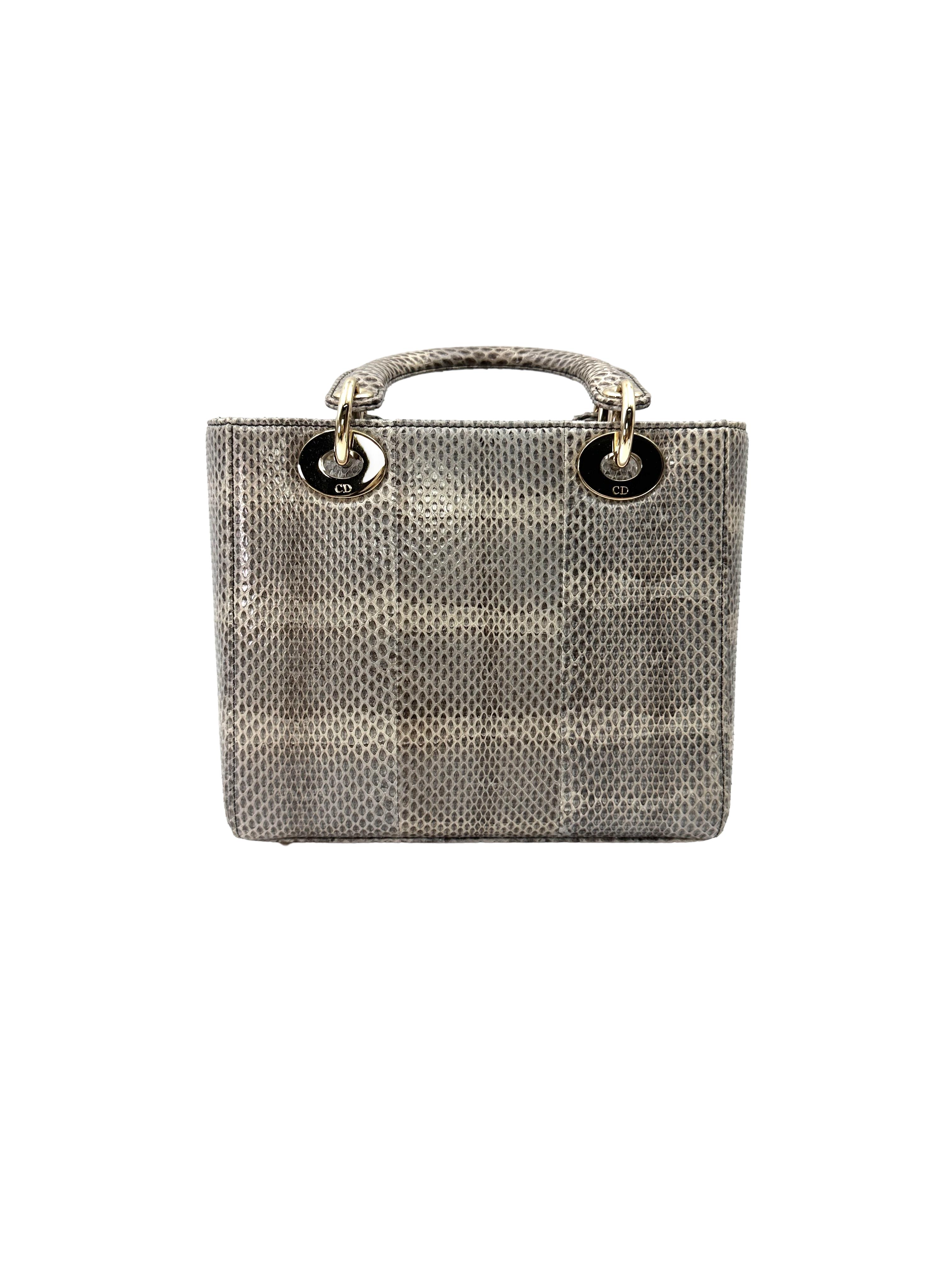 Christian Dior Lady Dior Grey Python Leather Handle Bag DR930