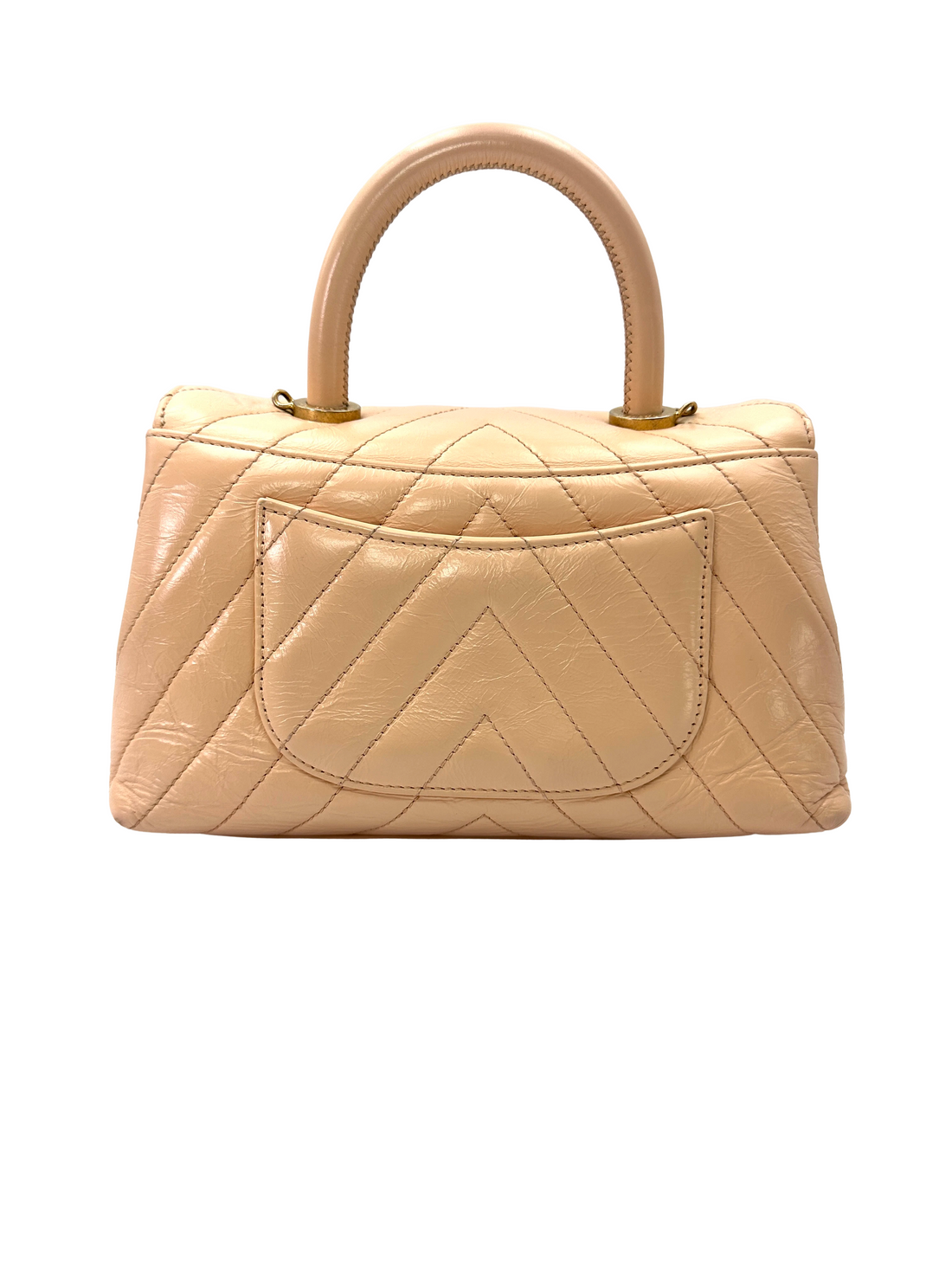 Chanel CoCo Handle Beige Chevron Quilted Leather Small Size Shoulder Bag(25***91) CC2565
