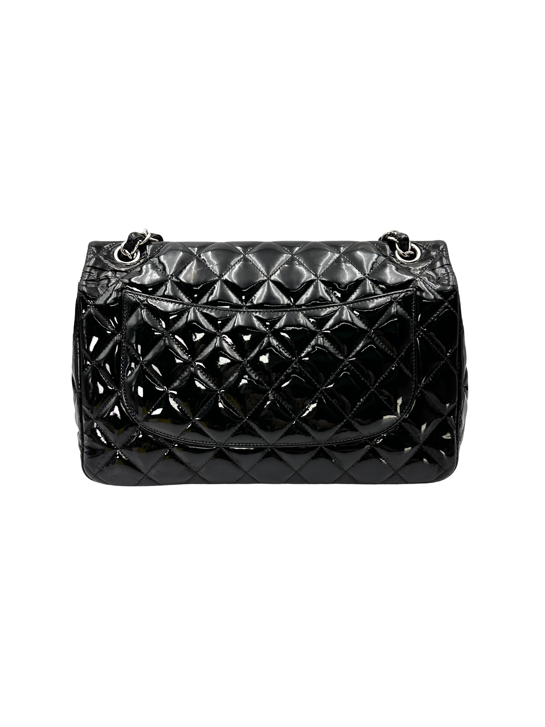 Chanel Classic Flap Black Quilted Patent Leather Jumbo Shoulder Bag With Silver Buckle(15***49) CC2556