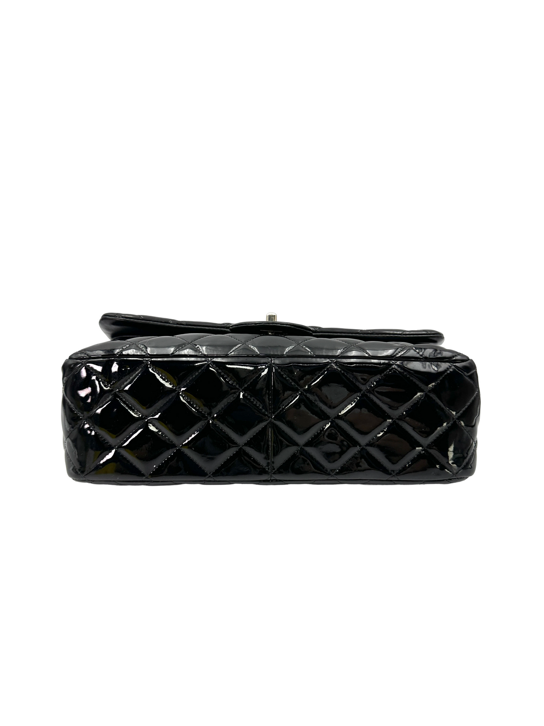 Chanel Classic Flap Black Quilted Patent Leather Jumbo Shoulder Bag With Silver Buckle(15***49) CC2556