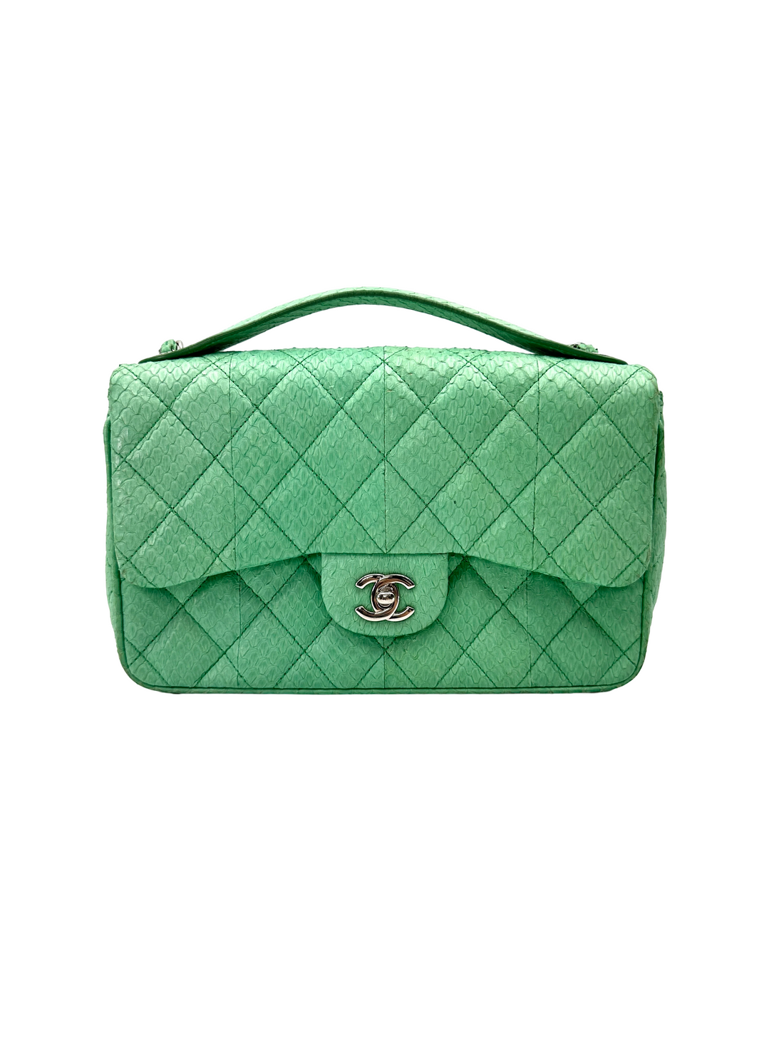 Chanel Classic Flap Green Quilted Python Leather Top Handle Bag(20***81) CC2557