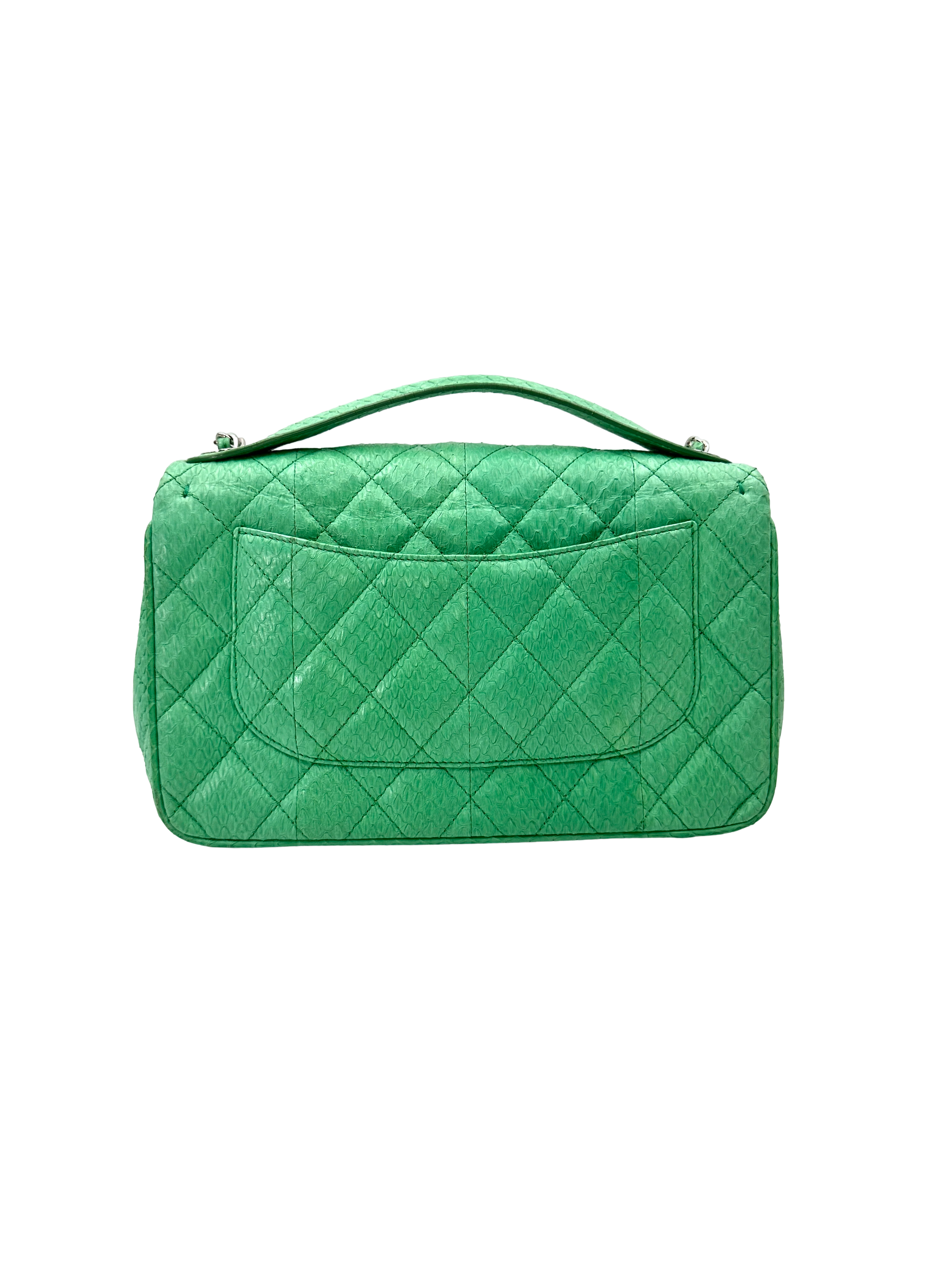 Chanel Classic Flap Green Quilted Python Leather Top Handle Bag(20***81) CC2557
