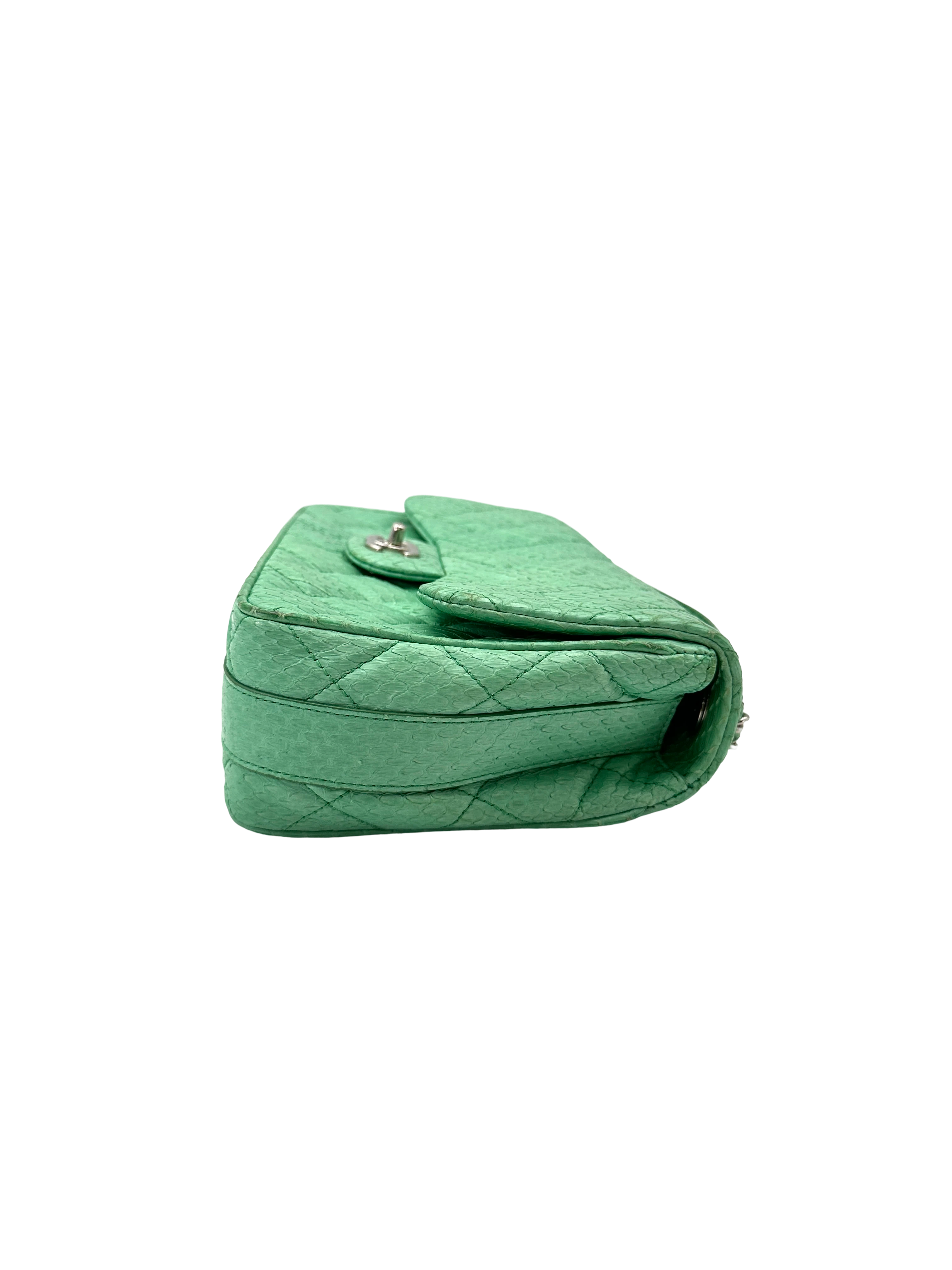 Chanel Classic Flap Green Quilted Python Leather Top Handle Bag(20***81) CC2557