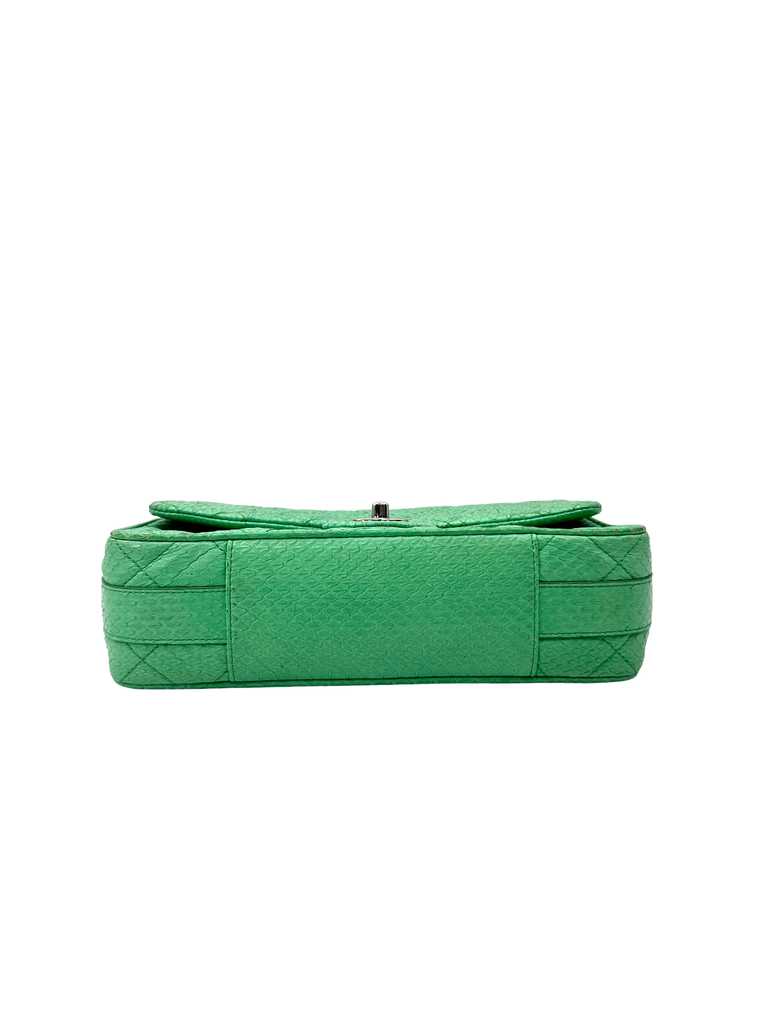 Chanel Classic Flap Green Quilted Python Leather Top Handle Bag(20***81) CC2557