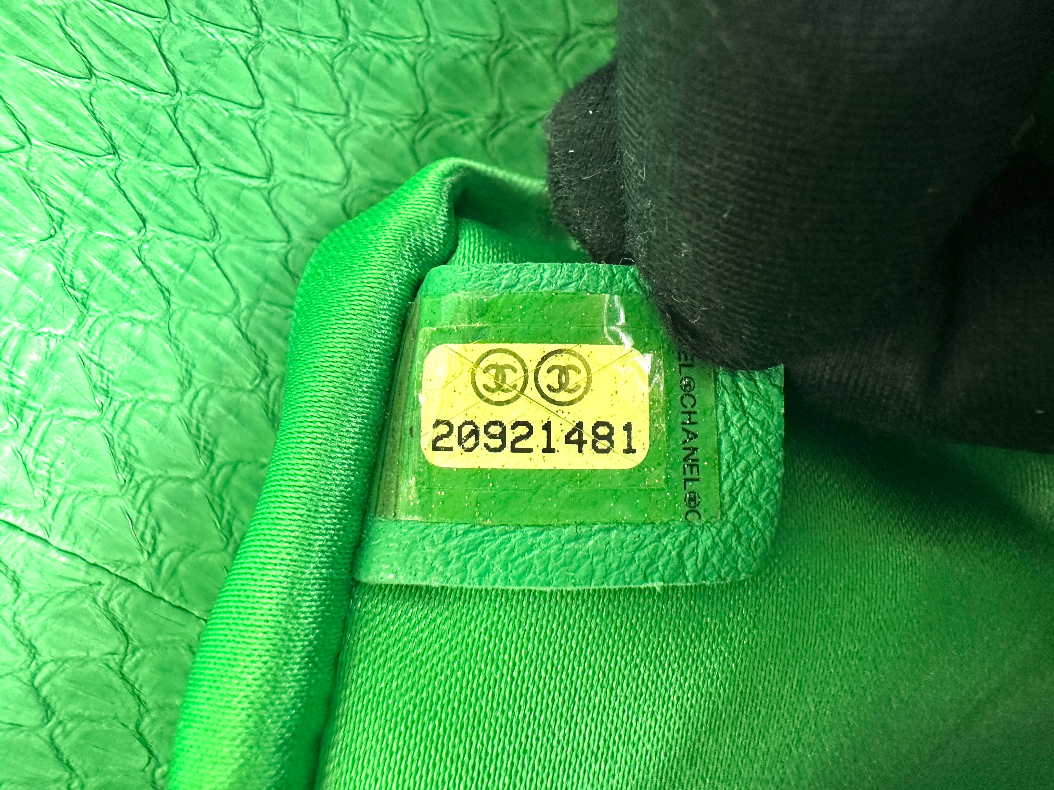 Chanel Classic Flap Green Quilted Python Leather Top Handle Bag(20***81) CC2557
