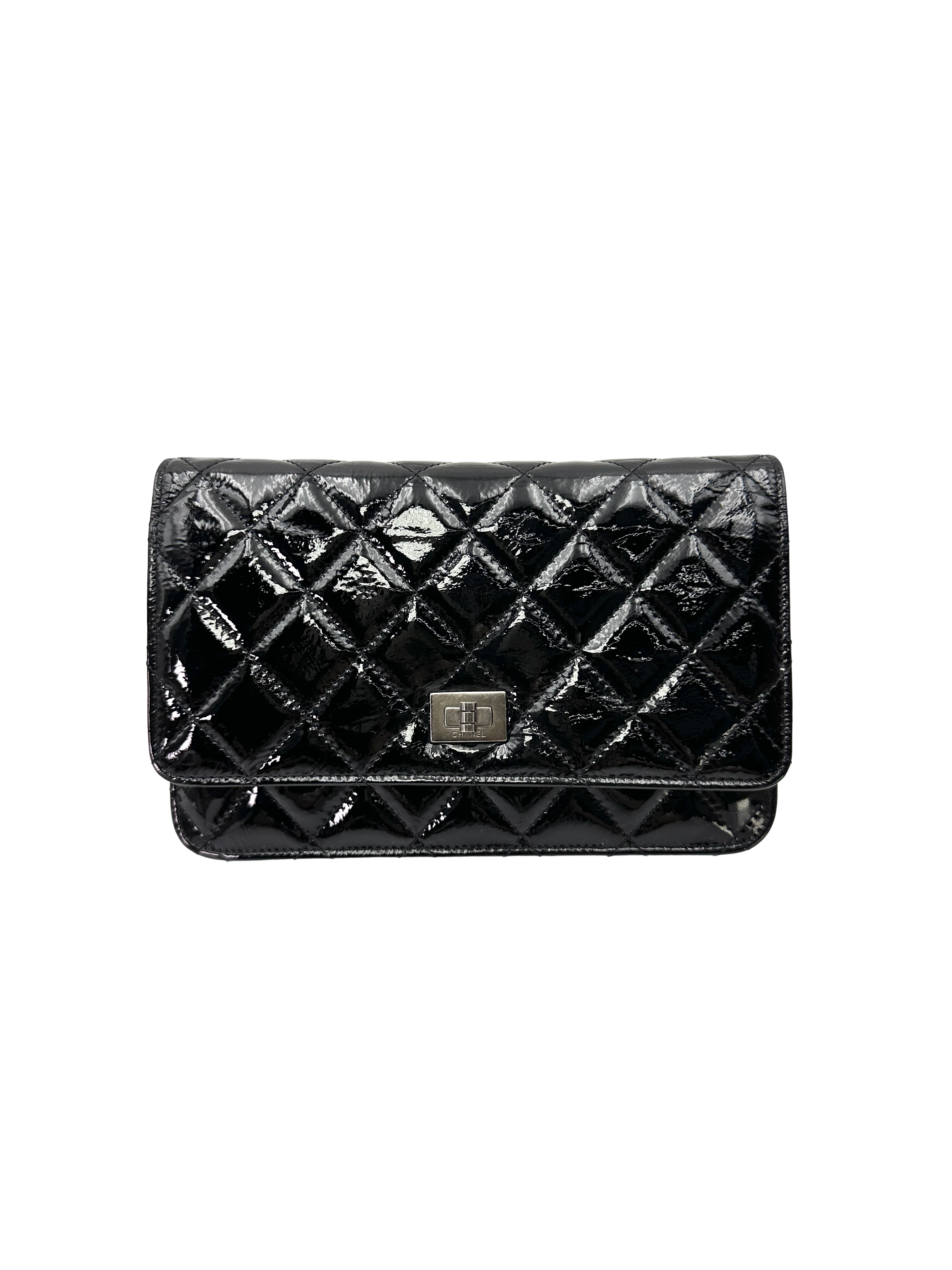 Chanel 2.55 Reissue Black Quilted Patent Leather Wallet On Chain(13***75) CC2572