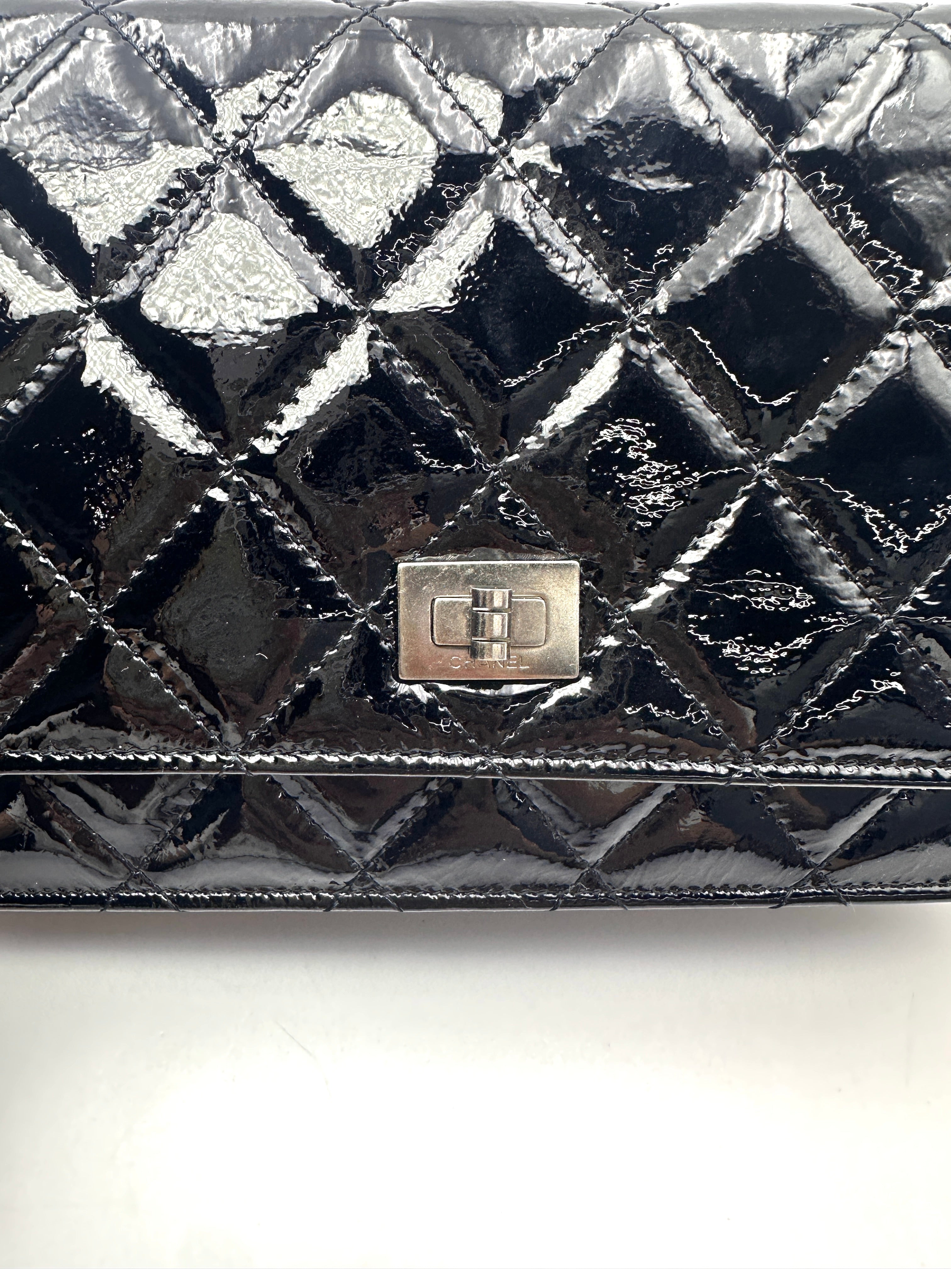 Chanel 2.55 Reissue Black Quilted Patent Leather Wallet On Chain(13***75) CC2572